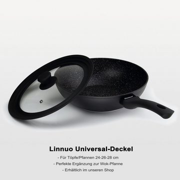 Linnuo Wok Wok Pfanne 28 cm - Antihaft beschichtet Marmor Optik - aus Geschmiedetem Alu - schwarz, Aluminium, Ø 28 cm, Antihaft, Marmor Optik, Soft-Touch-Griff, backofenfest bis 180 °C