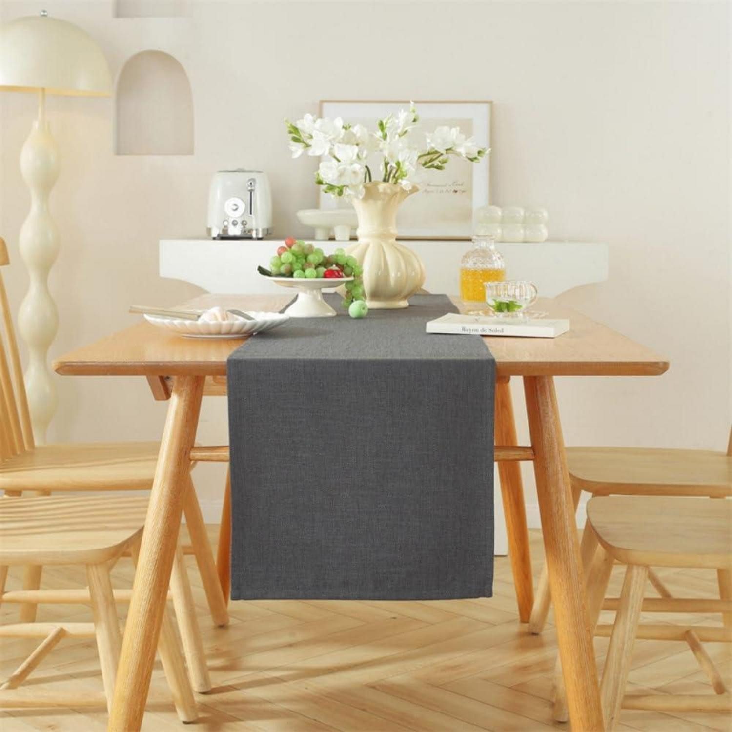LuxusKollektion Tischläufer Tischläufer Grau Leinenoptik 40x180cm (1-tlg)