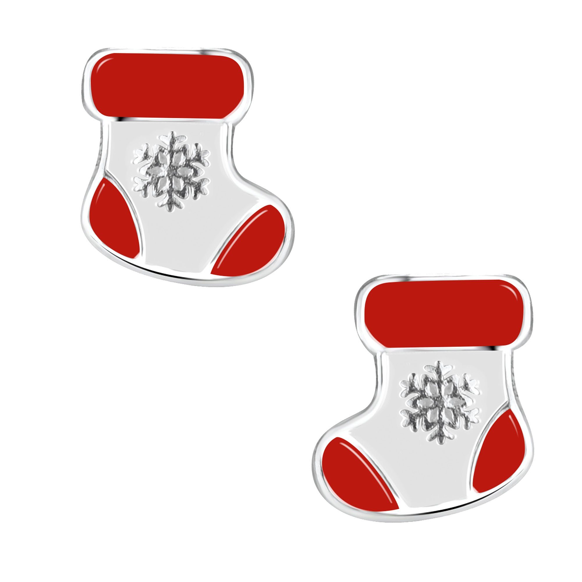 schmuck23 Paar Ohrstecker Mädchen Kinder Ohrringe Weihnachten Nikolaus Stiefel 925 Silber, Mädchen Kinderschmuck echte Silberohrringe