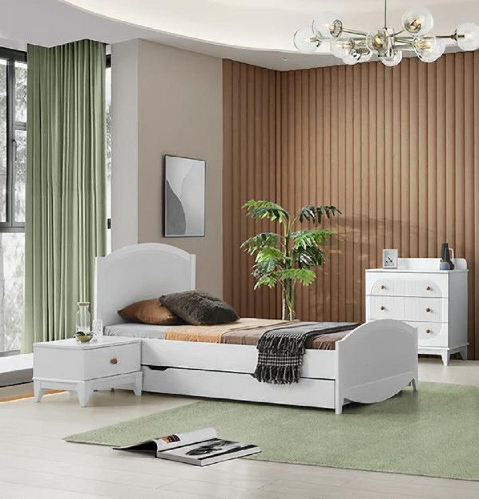 Jugendzimmer-Set Modernes Kinderzimmer Set in Weiß mit Bett und Nachttisch