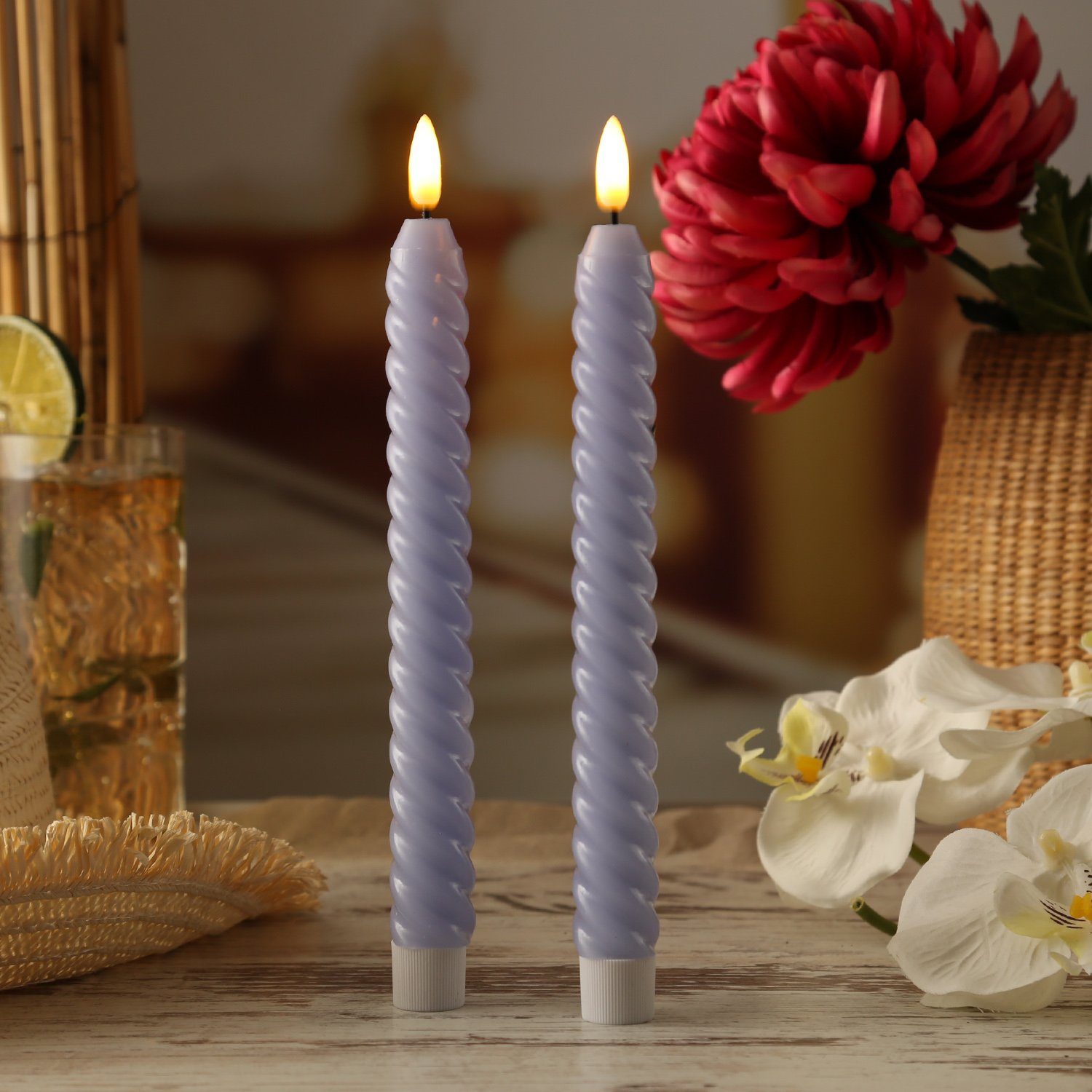 MARELIDA LED-Kerze LED Stabkerzen Twist Tafelkerzen gedreht Echtwachs 25cm günstig online kaufen