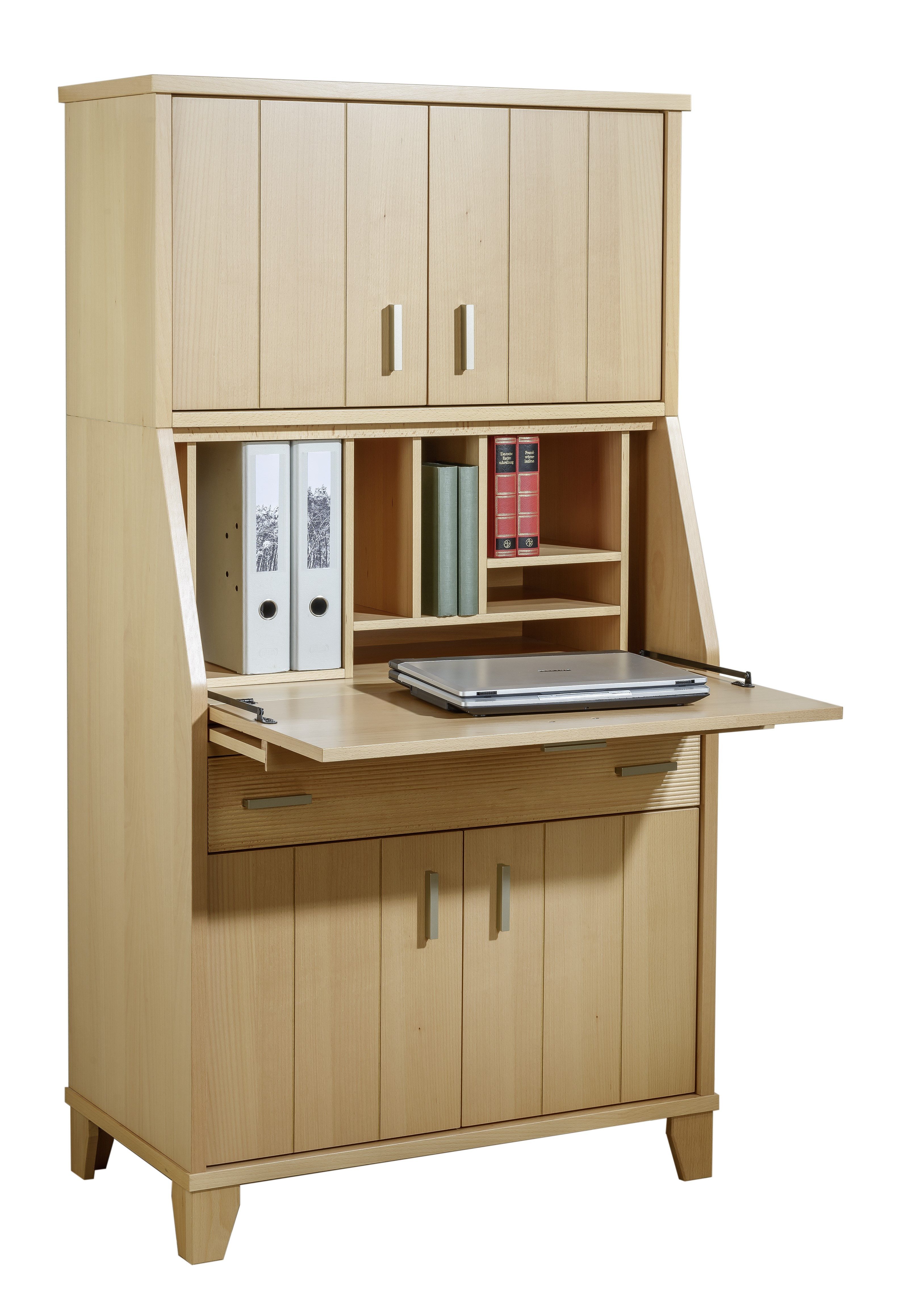 YourMoebel Sekretär Borkum (Möbelstück, bereits montiert), Home Office auf kleinstem Raum, Teilmassiv in Buche furniert erhältlich