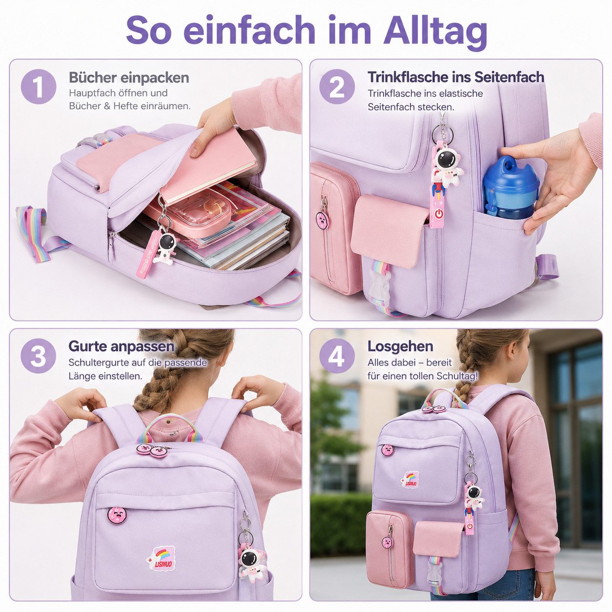 Diyarts Kinderrucksack, Trendiger Mädchenrucksack: Geräumig, Leicht und Robust