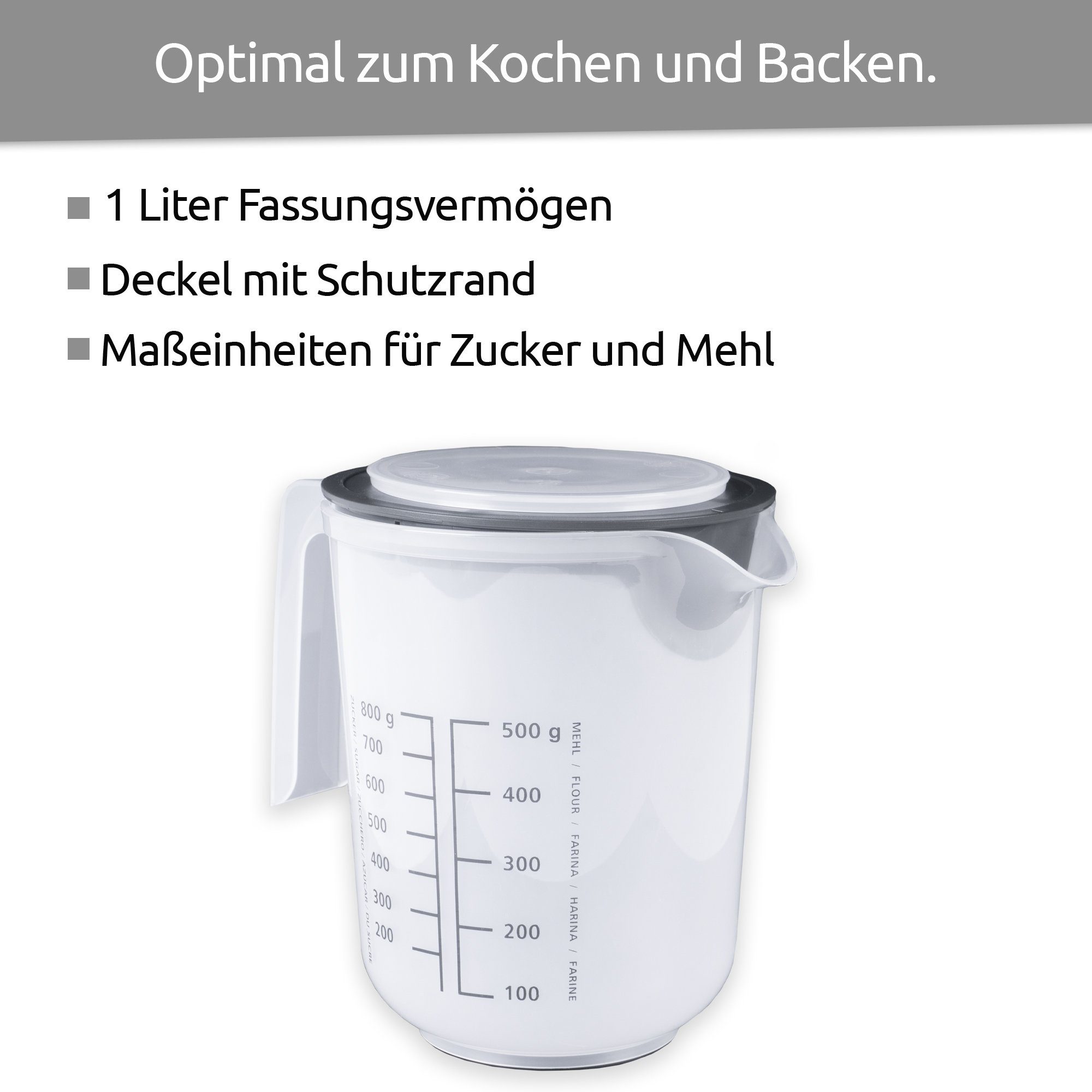 Wüllner + Kaiser Kunststoff, BPA-freier und Deckel), Germany Made in Messkanne, Spritzschutzring (inkl. Messbecher