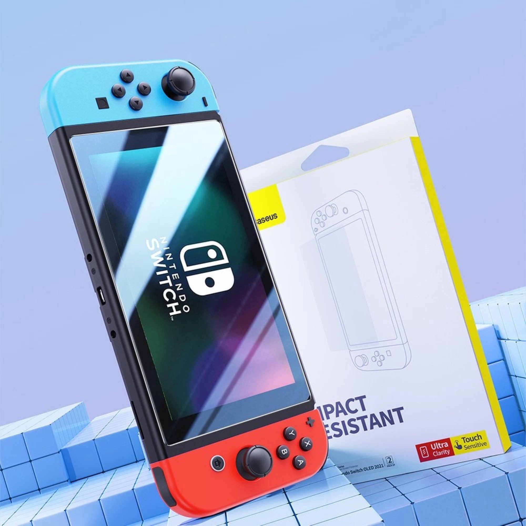 Baseus Displayschutzglas 2x Crystal Panzerglas für Nintendo Switch OLED 2021 + Montageset