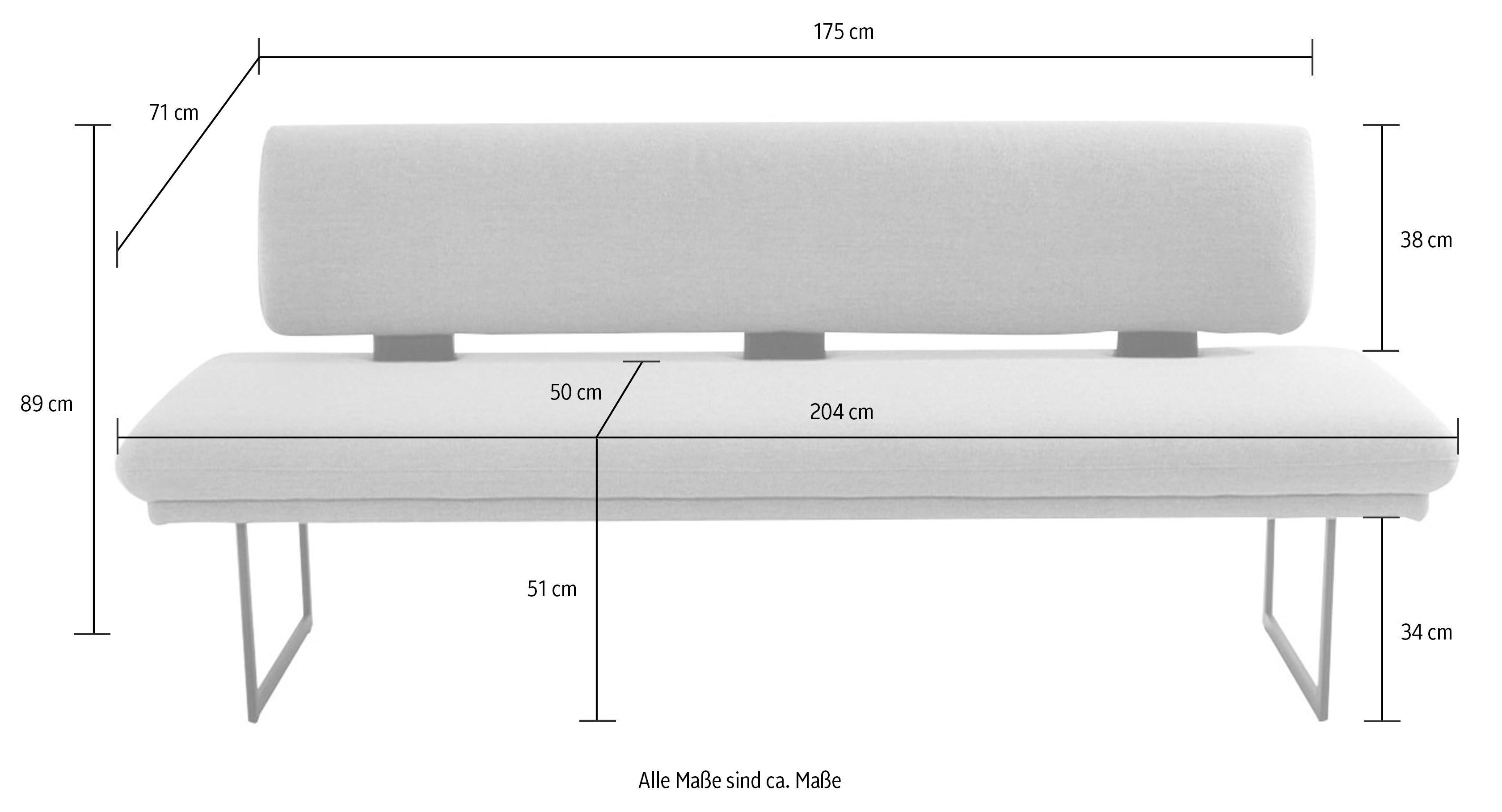 K+W Komfort & Wohnen Polsterbank Longbeach Struktur, in oder anthrazit der Breite mit schwarz Metallkufen 204cm in 224cm (1-St)