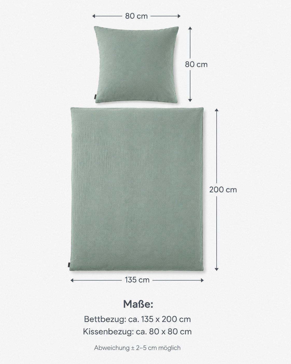 pure hug Bettwäsche Set Musselin 135x200 Design Matcha grün Baumwolle, Musselin, 2 teilig, Sommer Geschenke Idee Frauen Männer weich sale Reißverschluss Partner – Bild 2 von 5