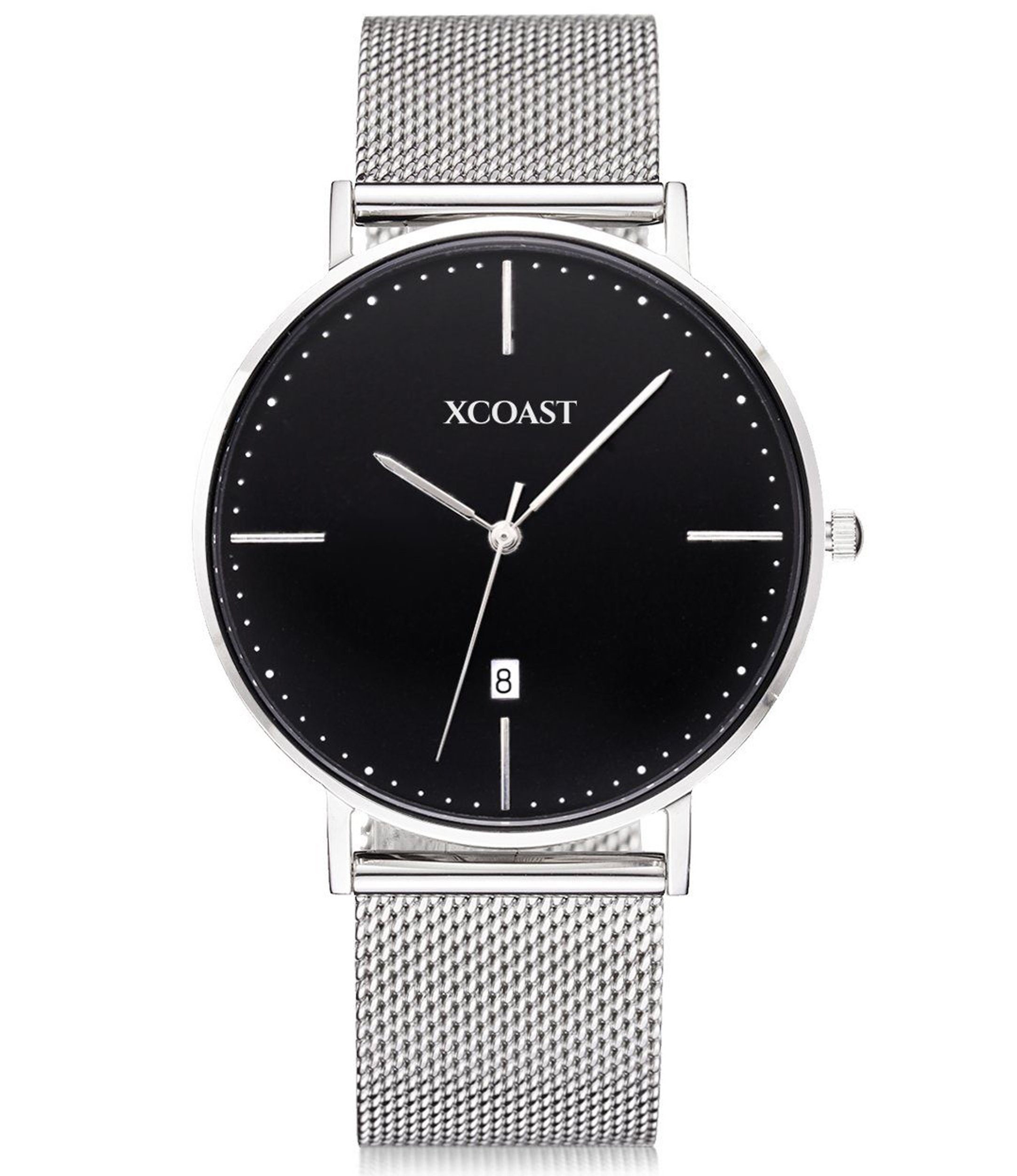 Herren Uhren XCOAST Quarzuhr 570202 MERIDIUM Silver Black, elegante Damen und Herren Armbanduhr  Damenarmbanduhr Metallarmband B