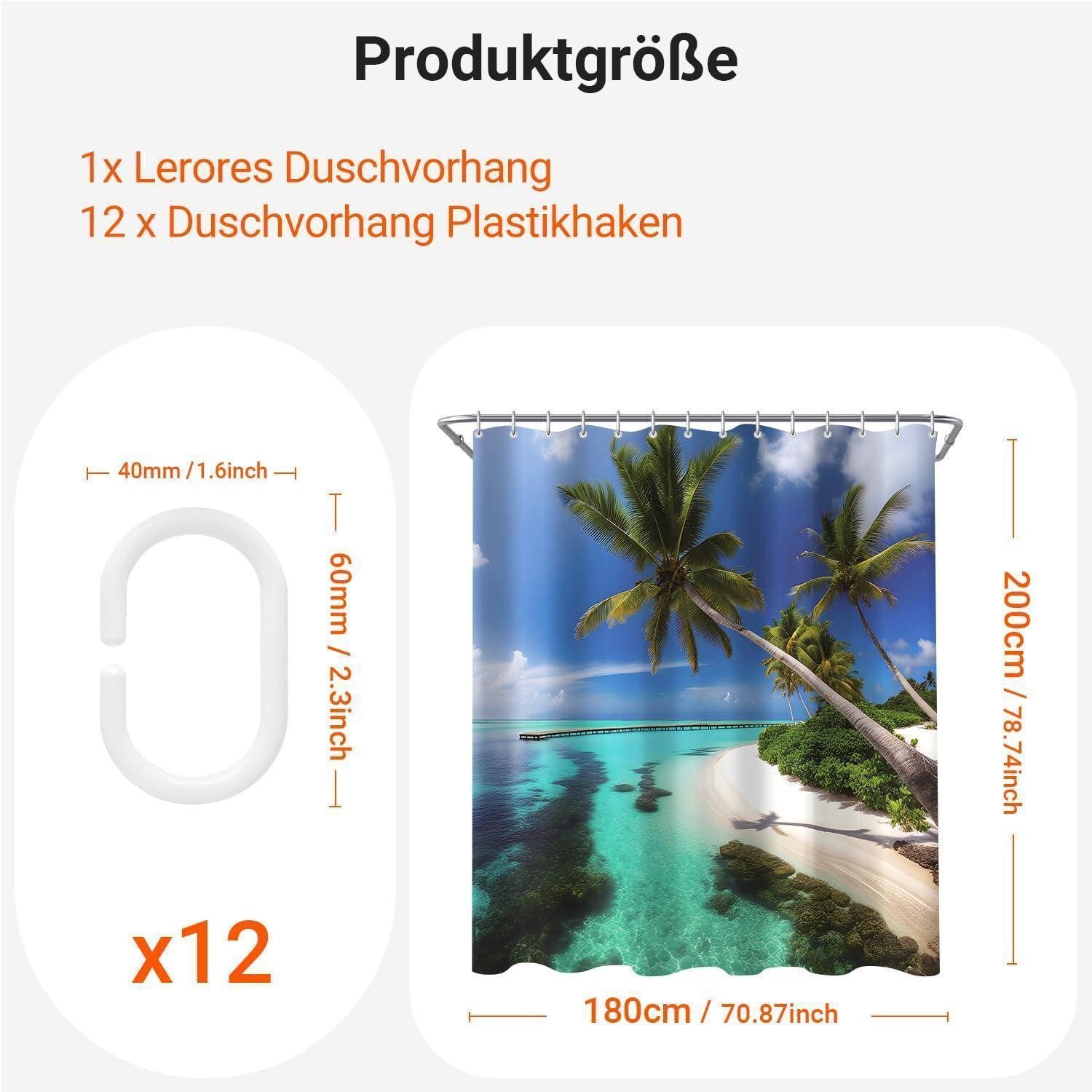 LuxusKollektion Duschvorhang Duschvorhang 180x200cm Strandbaum Strandbaum H200 x B180 cm (1er Pack)