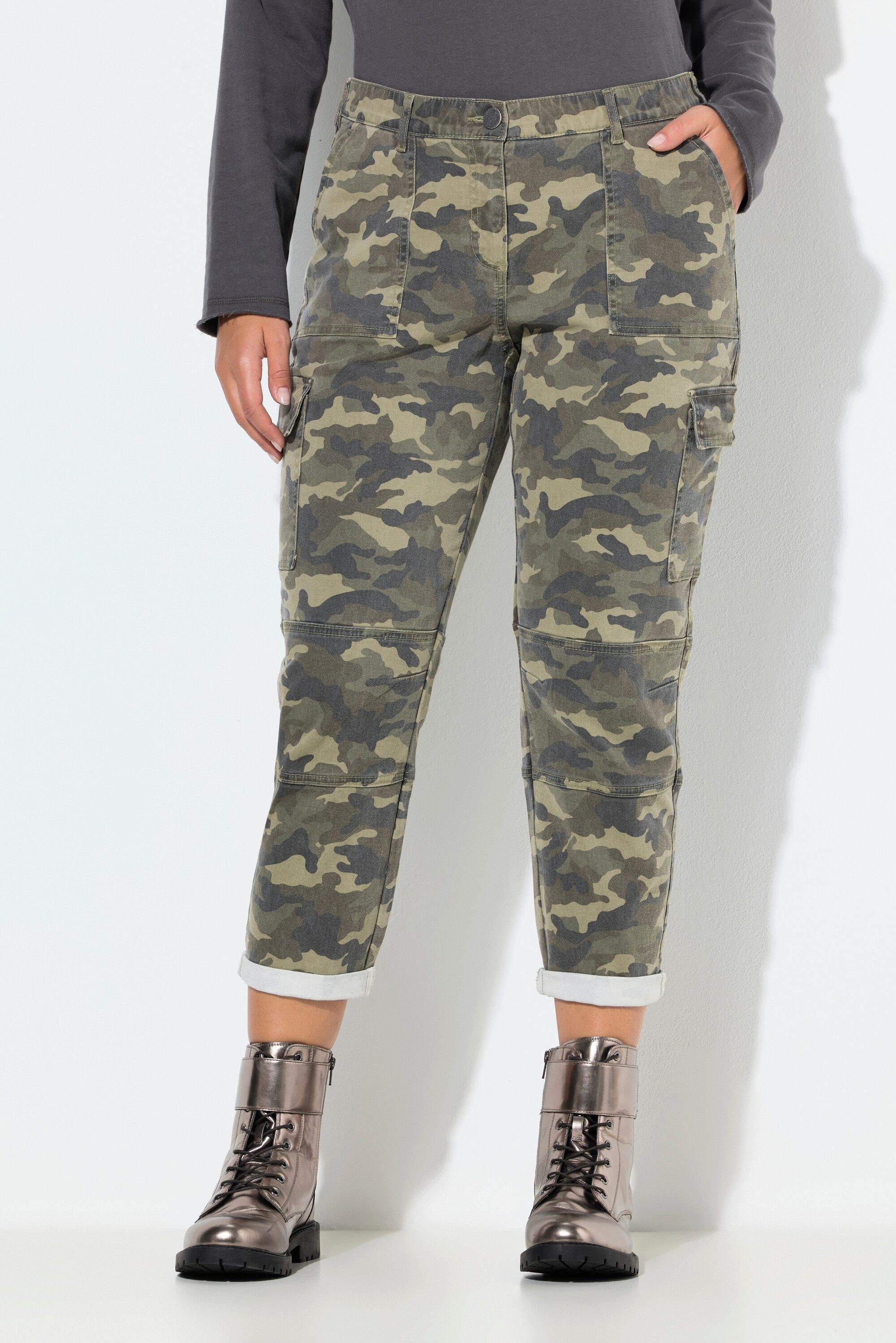 Ulla Popken Карго Boyfriend-Hose Camouflage Fransensaum