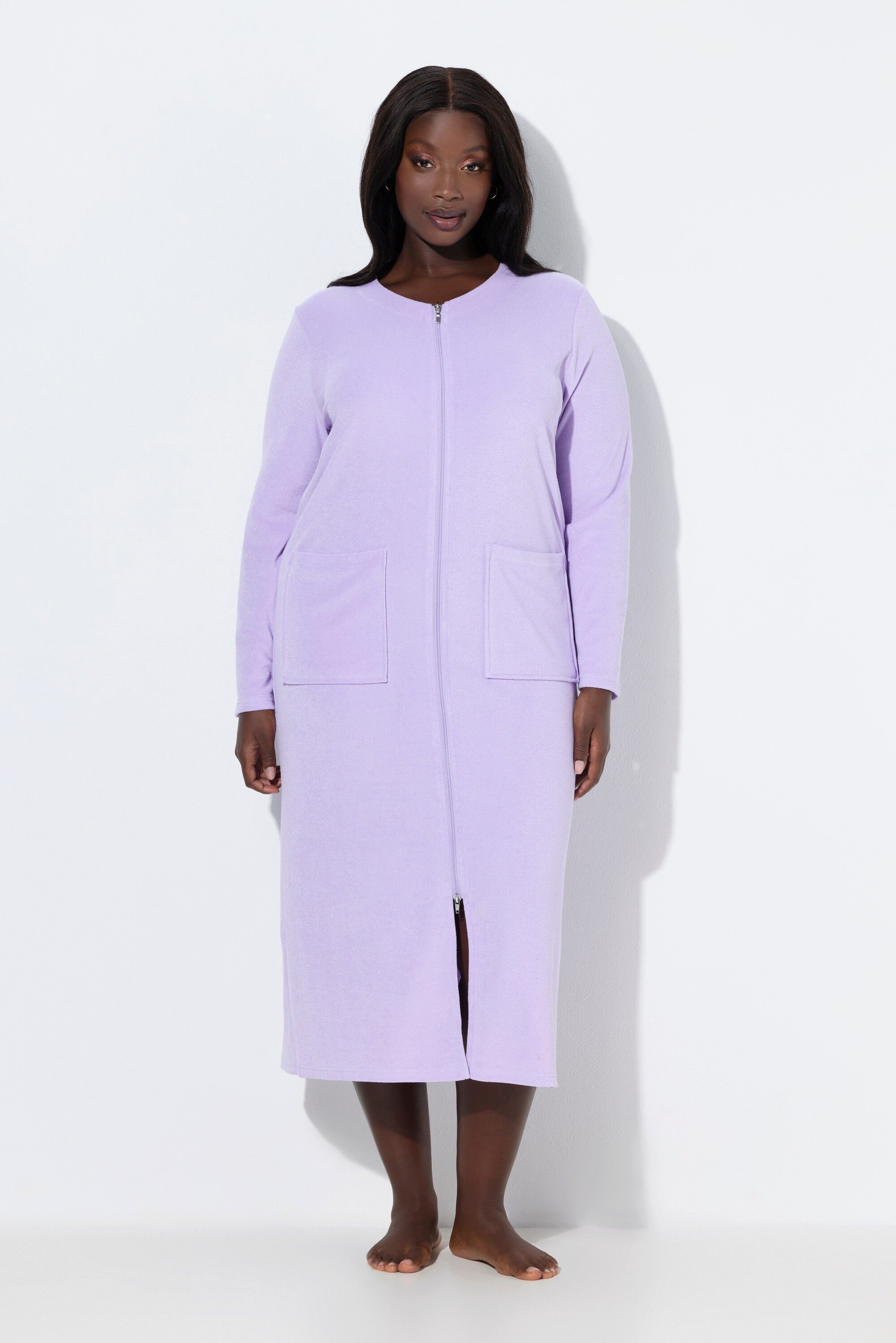 Ulla Popken Bademantel Bademantel Frottee 2-Wege-Reissverschluss Langarm, L günstig online kaufen