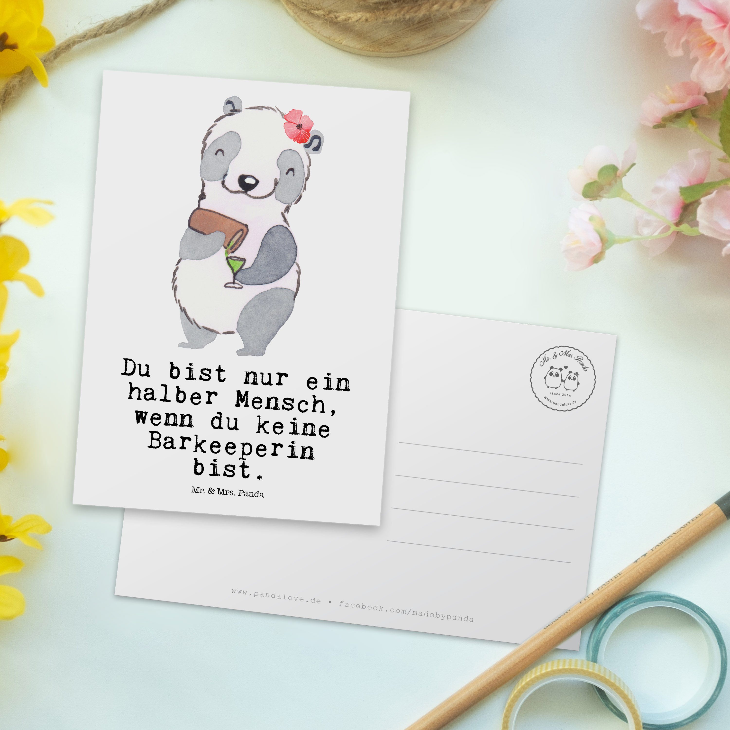 Geburtstagskarte - Barkeeperin Dankeschön, Mrs. Geschenk, Herz - Weiß & mit Panda Postkarte Mr.