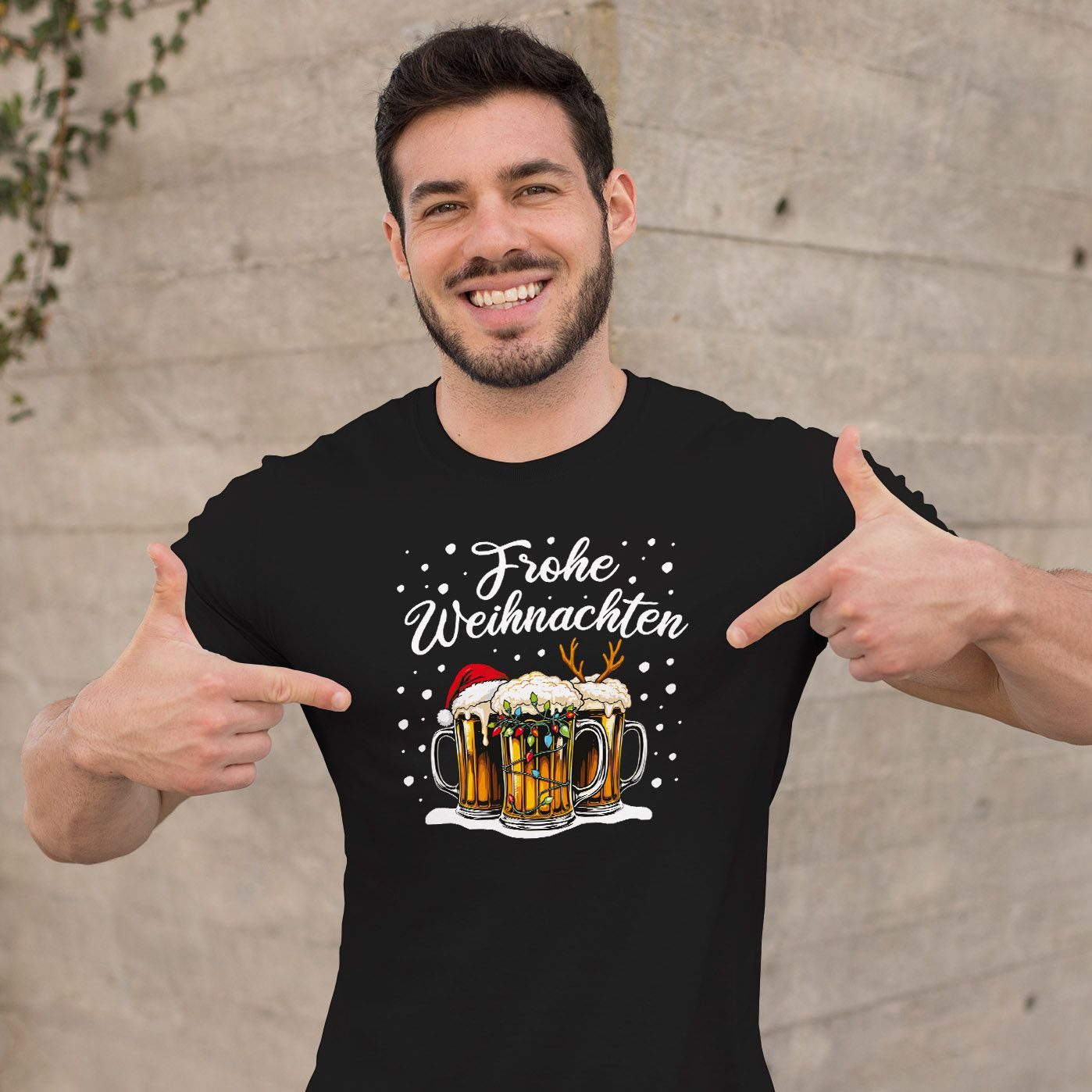 MoonWorks Print-Shirt Herren T-Shirt Frohe Weihnachten Lustig Bier Biergläser mit Print