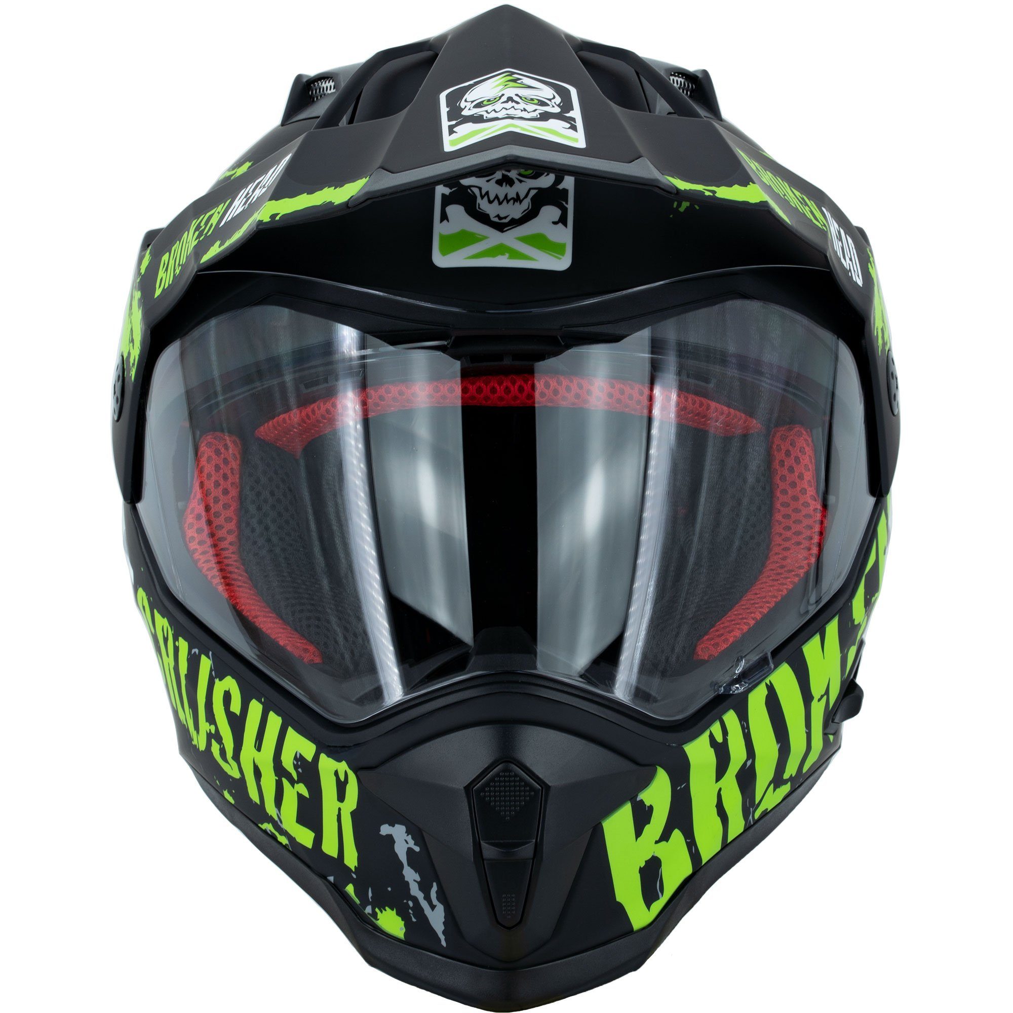 Broken Head Motorradhelm Bone Crusher grün Enduro, inkl. Sonnenblende