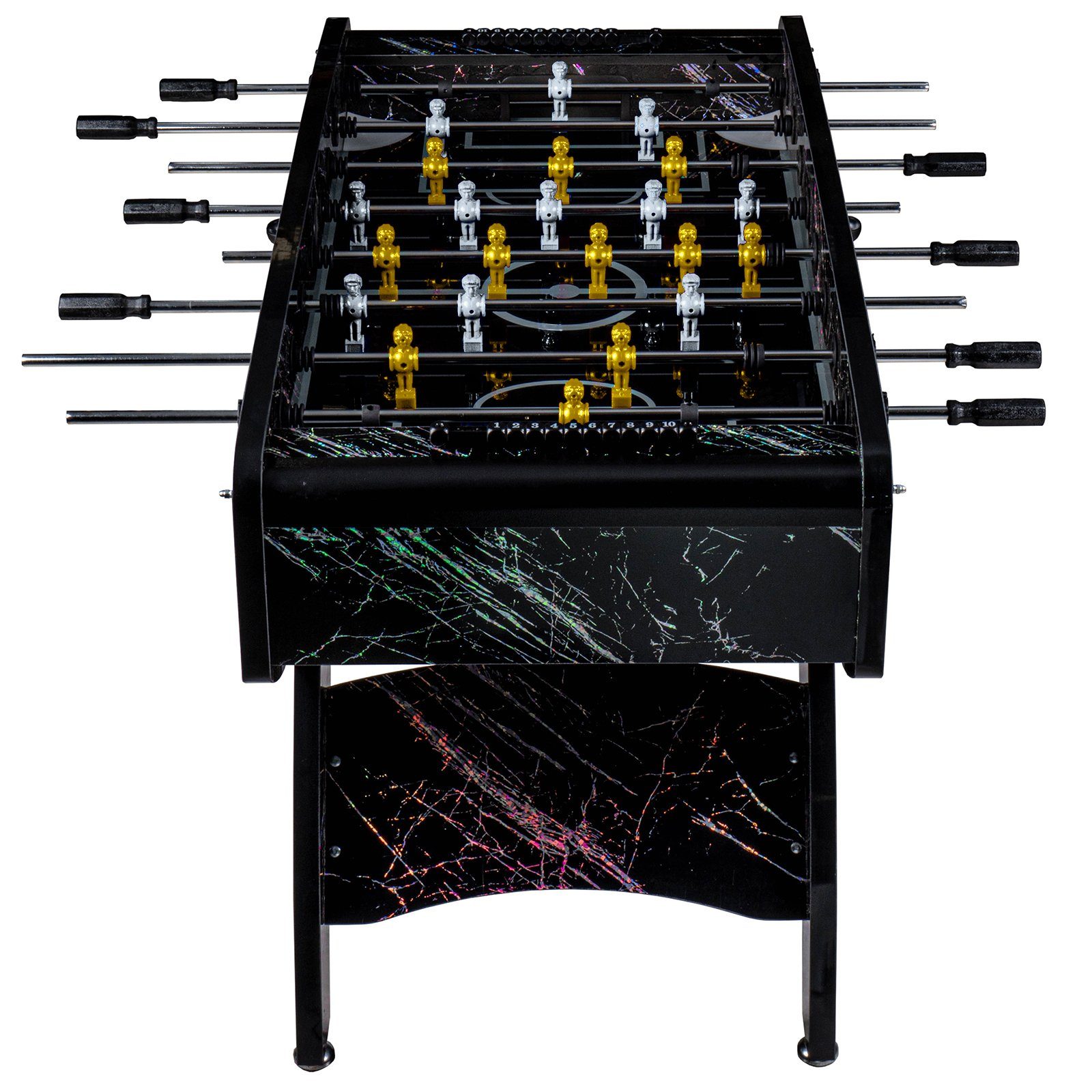 RAMROXX Kickertisch Fußball Premium Schwarz Glasspielfeld Figuren Weiss Gelb 80kg