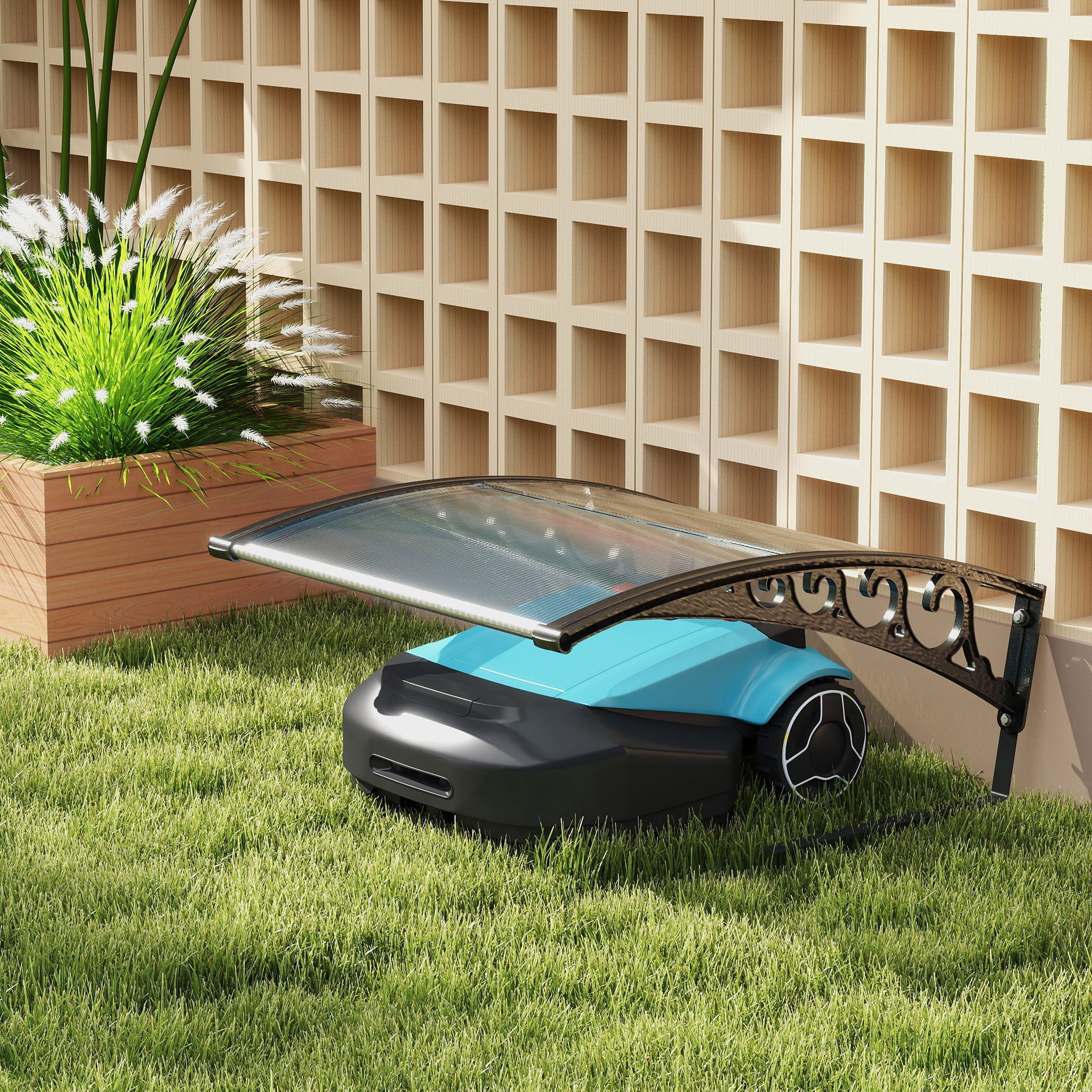 FIVMEN Gartengerätehalter Mährobotergarage Rasenmäher Garage Carport Rasenroboter Garagendach, (Dach Carport Schutz vor Regen Hagel UV-Strahlen, 103 x 81x 45 cm)
