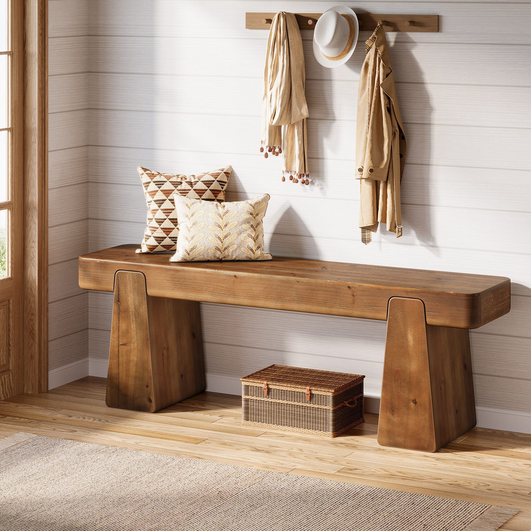 Tribesigns Sitzbank Farmhouse Holzbank mit Verdickten Beinen für Eingangsbereich (30T x 120B x 45H cm), Flurbank für Wohnzimmer, Schlafzimmer, Esszimmer