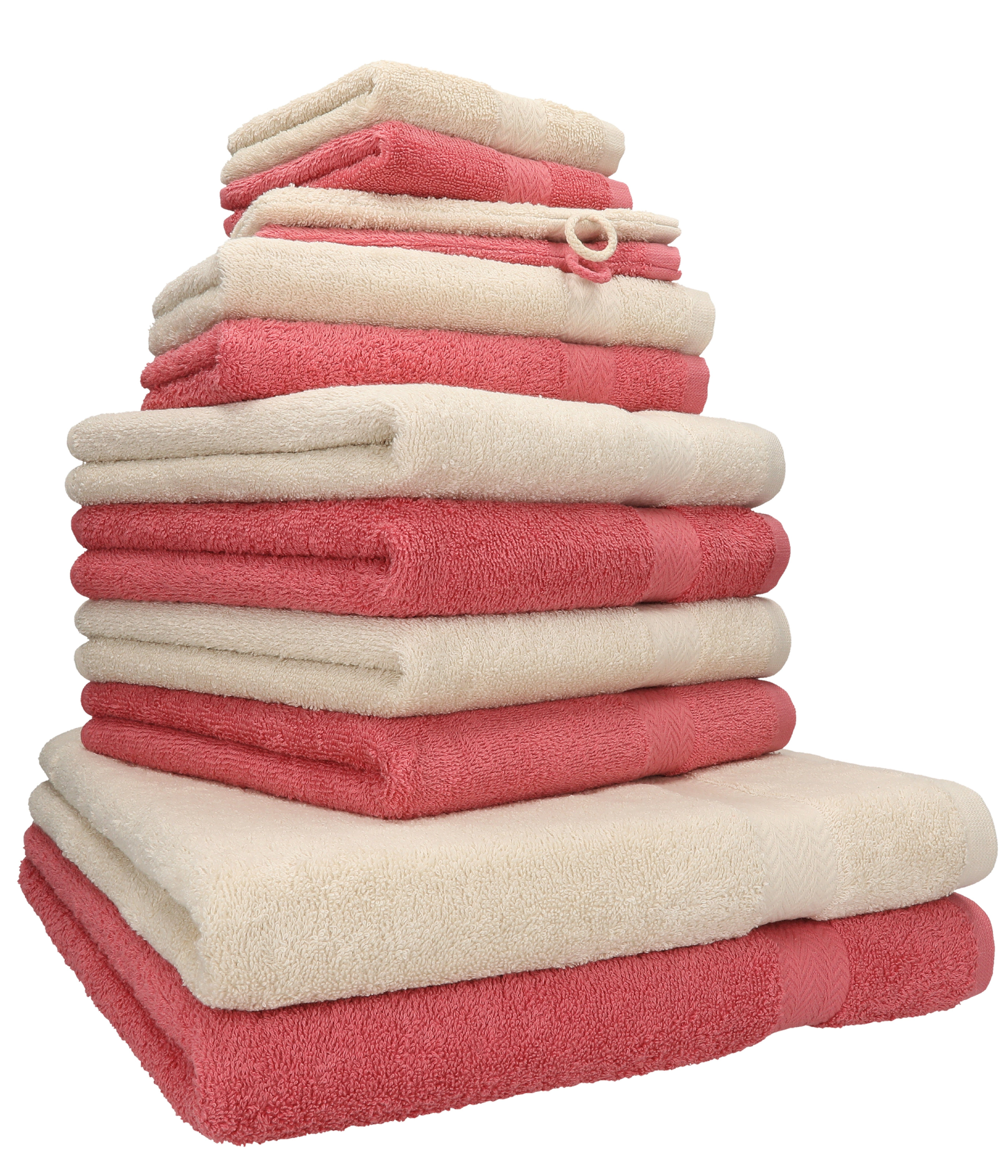 Set 100% Betz (12-tlg) Handtuch Set Baumwolle, Farbe 12-tlg. Handtuch Premium Sand/Himbeere,