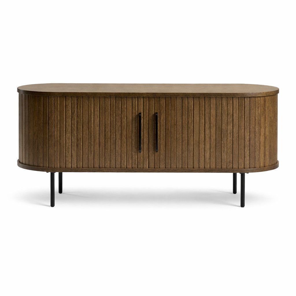 Liadomo Lowboard Uriel, TV-Möbel, TV-Board, TV-Unterschrank, 120 oder 180 cm Breite, Schiebetüren, Lamellen, schwarz, weiß, Natur, braun