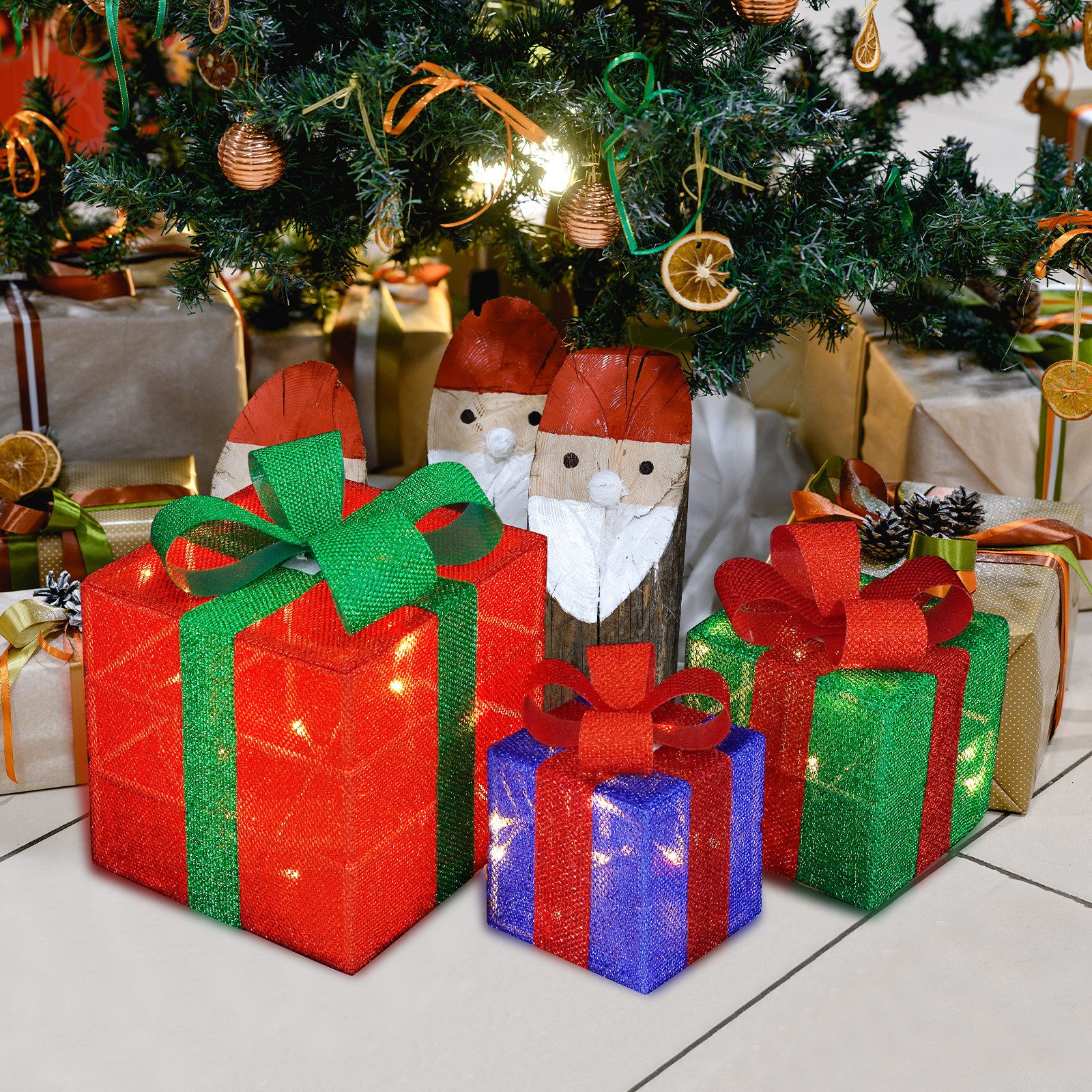 CCLIFE Weihnachtsfigur LED Geschenkbox 3er Set Weihnachten Weihnachtenbox Beleuchtete
