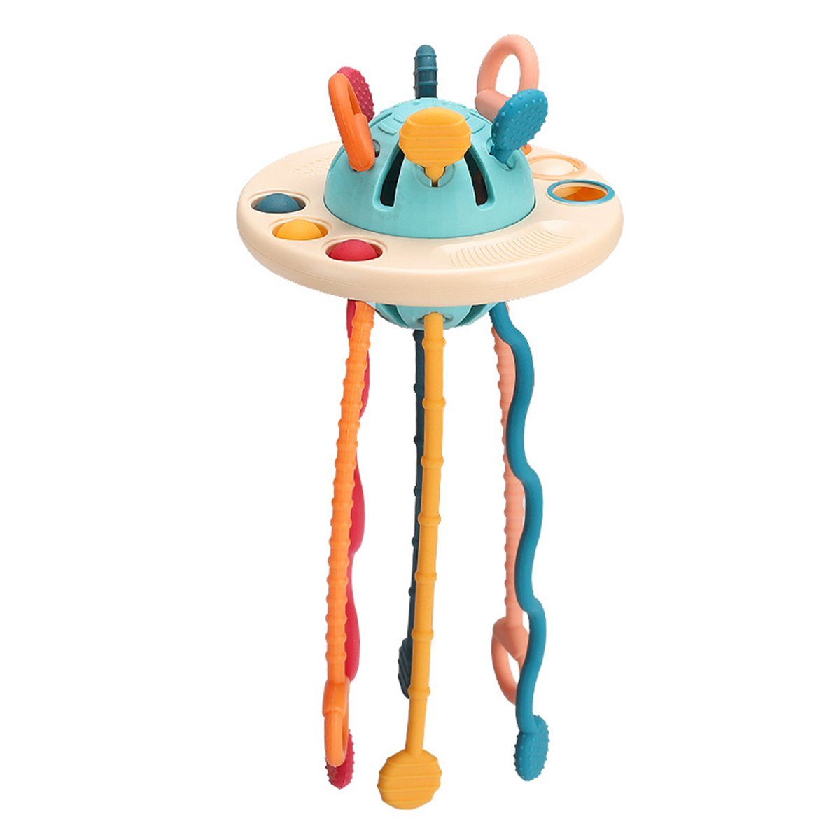 Baby Ja Greifling Montessori Sensorisches Spielzeug, Sinnesspielzeug, Baby Lernspielzeug, Kaubares sensorisches Kraken-Spielzeug mit Zugschnur für Babys