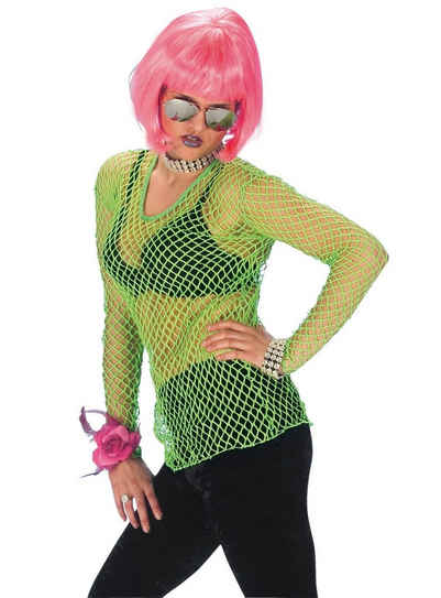 Metamorph Kostüm Netzhemd neon-grün, Netzshirt im trashigen 80er Jahre Neon-Look