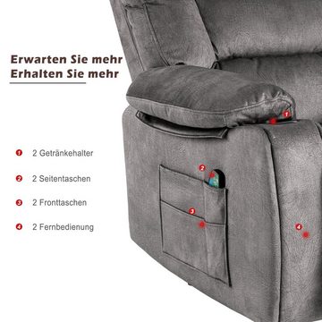 Merax TV-Sessel mit Vibration und Wärme, Seitentaschen und Timer, Fernsehsessel, Massagesessel elektrisch mit Aufstehhilfe, Relaxsessel