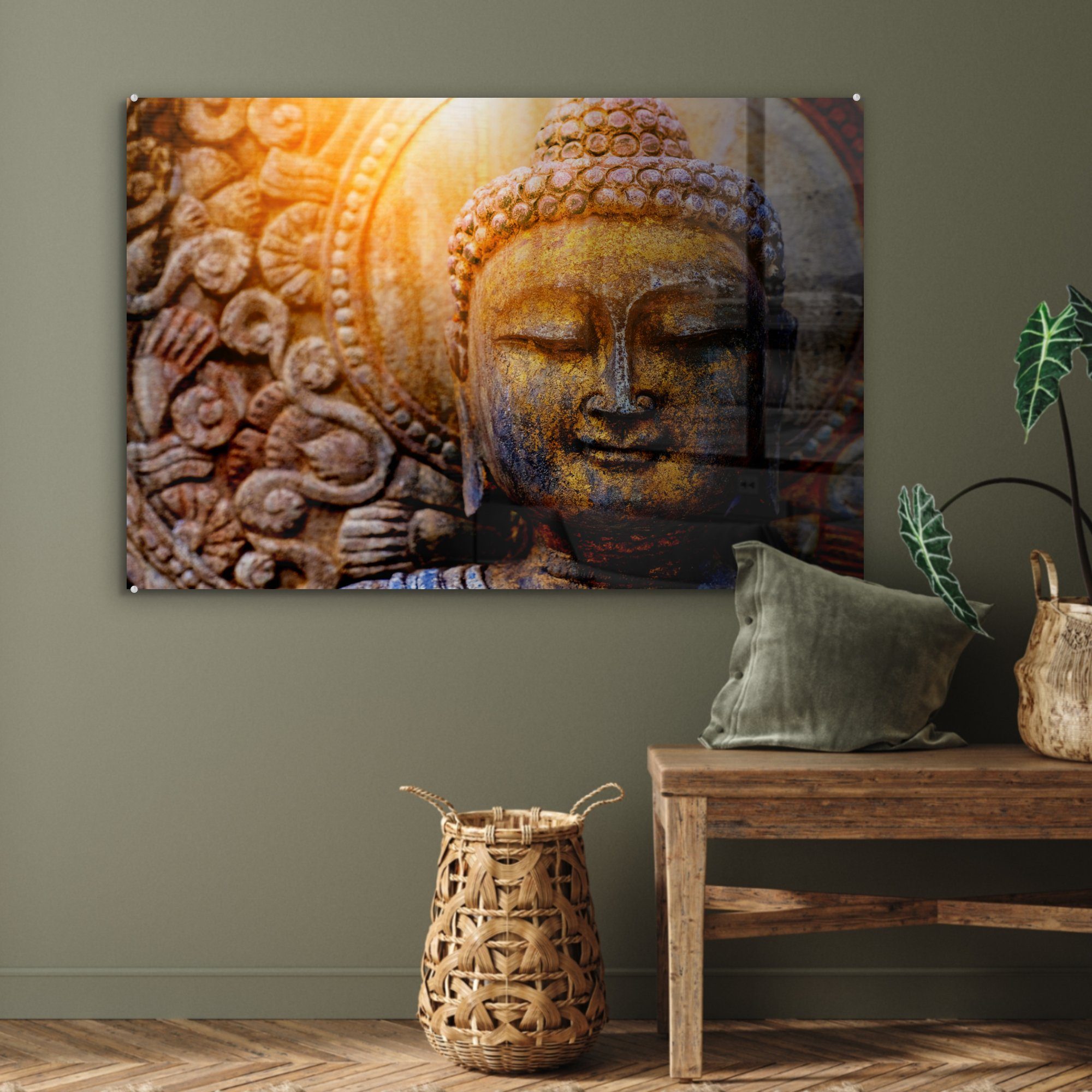 MuchoWow Acrylglasbild Buddha - Stein - Gesicht, Schlafzimmer & (1 Acrylglasbilder St), Wohnzimmer