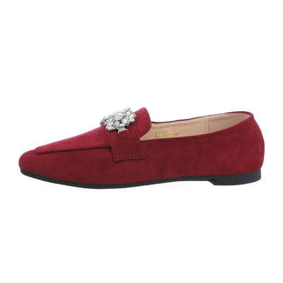 Ital-Design Damen Mokassins Elegant Slipper Blockabsatz Mokassins in Weinrot