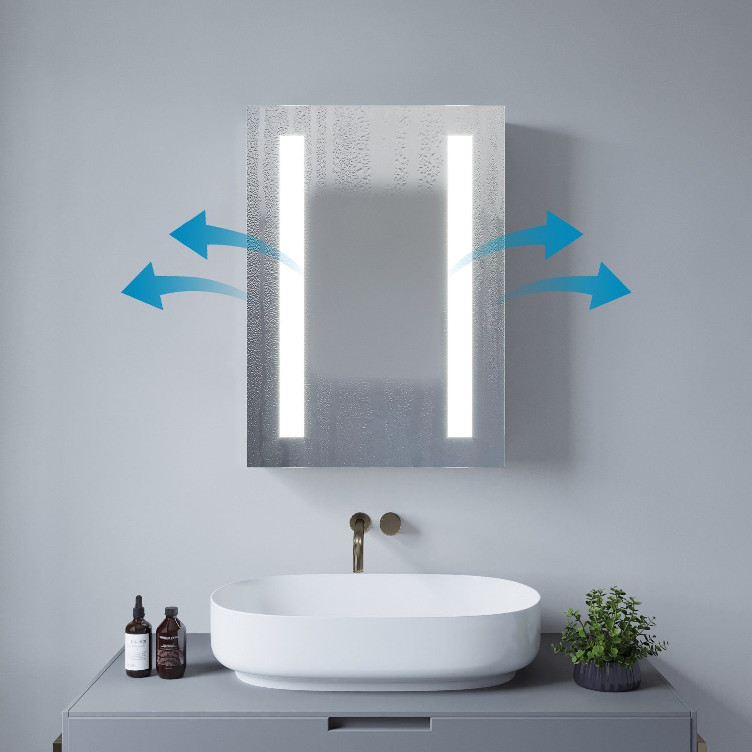 AQUALAVOS Spiegelschrank Spiegelschrank mit LED Infrarot 50x70 Beleuchtung Sensor, (IR) Beschlagfrei 1 für Badschrank Badezimmer Kaltweiß mit Türig, cm Wandschrank