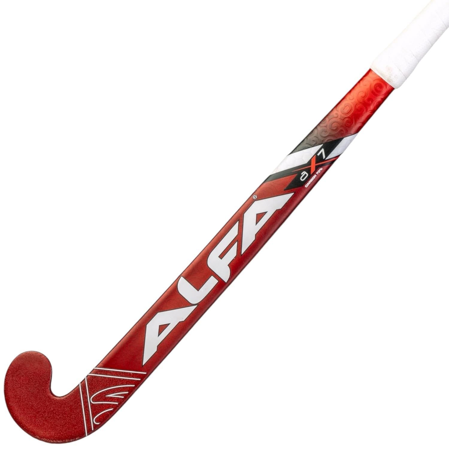 ALFA Eishockeyschläger AX7 Hockeyschläger 36,5" Rot 70 % Carbon Extra Low Bow mit Tasche (Feldhockeyschläger-Set mit Schlägertasche, 36,5", 70 % Carbon Composite, Extra Low Bow, Farbe Rot, Unisex) Leichtbauweise, Extra Low Bow für Drag Flicks, Allround-Spielstil