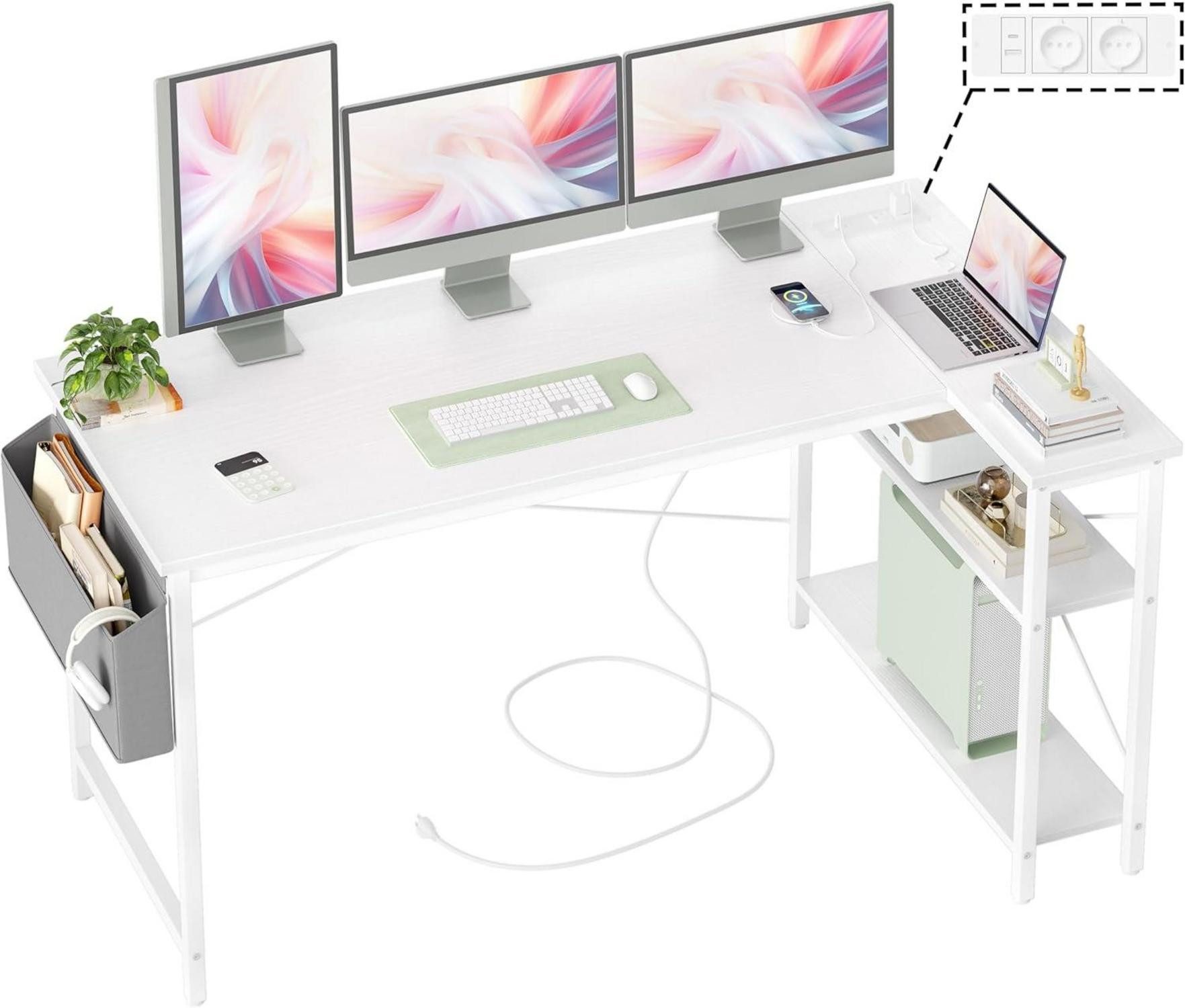 Eckschreibtisch Gaming Schreibtisch L-Form 140x70 cm mit Steckdosen