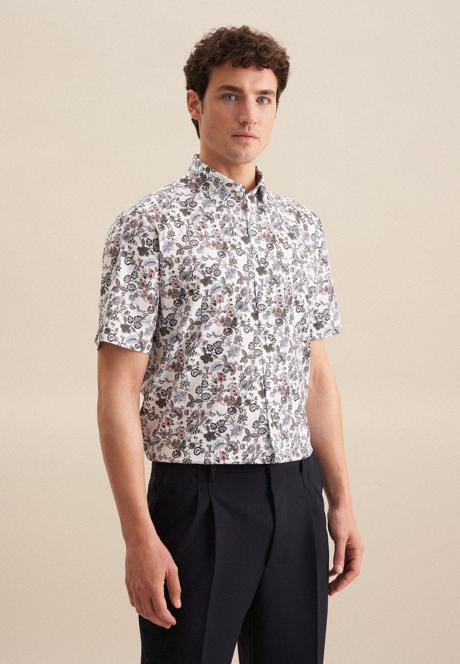 seidensticker Businesshemd Regular Regular 1/2 Button-Down-Kragen Druck