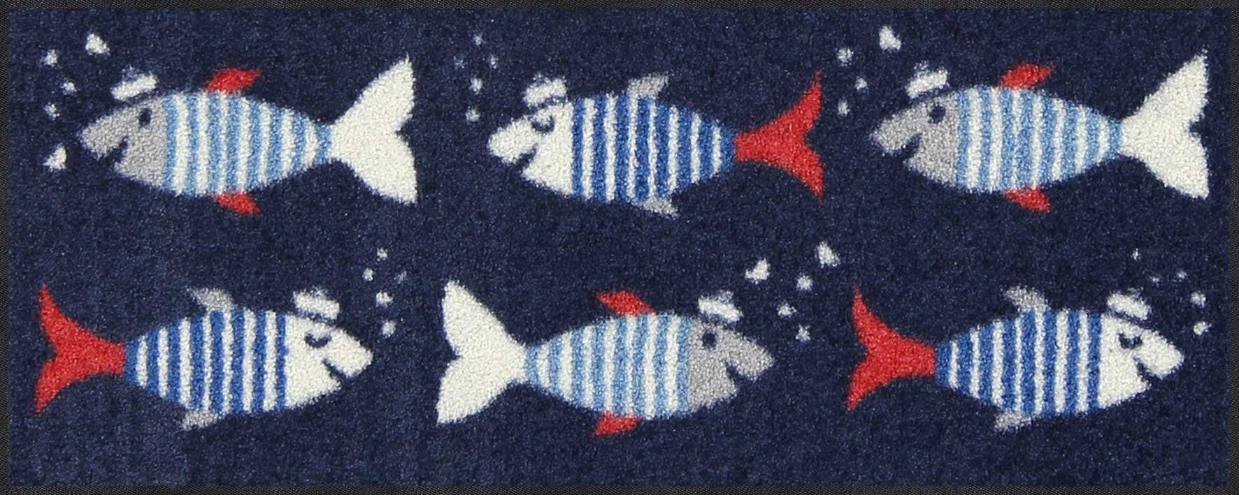Salonloewe Fußmatte Fußabtreter klein 30x75 Sailor Fish blau, Läufer Mini, Höhe: 300 mm