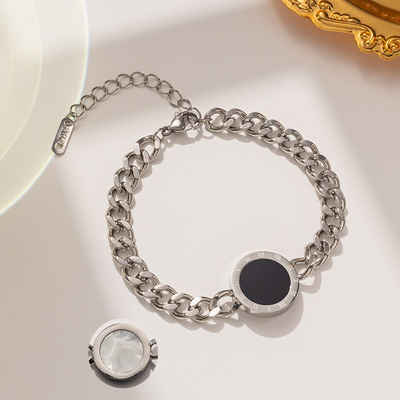 ENGELSINN Silberarmband Armreif Armband Kettenarmband Silber mit Anhänger Weiß Schwarz (1-tlg), inkl. Geschenkbox