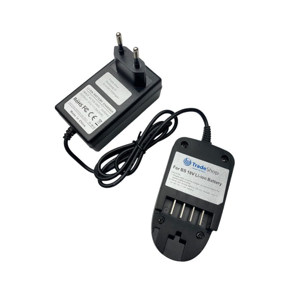 Trade-Shop Ladegerät 21V 1,5A passend für Bosch PSR 18 Li-2, PSR 18 Li-2H Netzteil (Geeignet für Li-Ion Akkus mit 18V / LED-Anzeige für den Ladezustand)