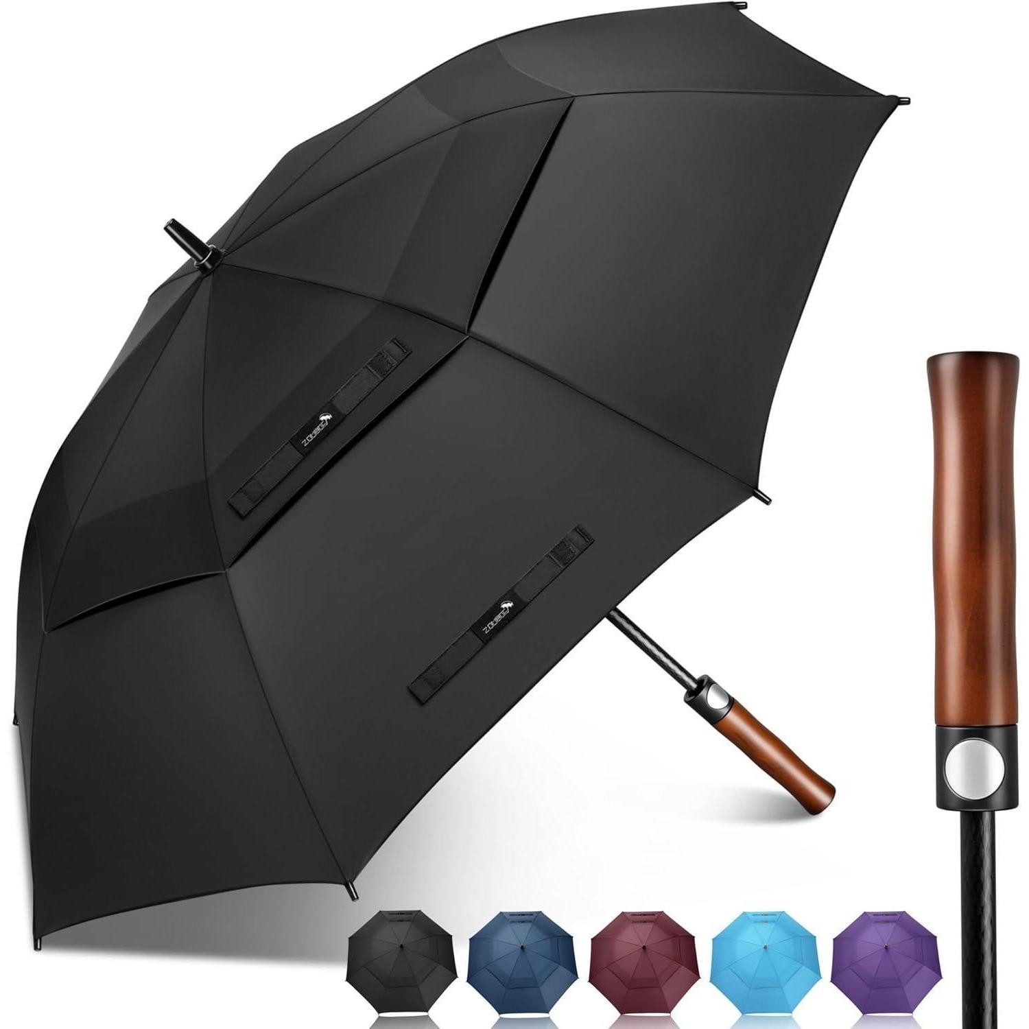 LuxusKollektion Golfregenschirm Regenschirm Sturmfest Golf XL XXL Herren Schwarz-Holzgriff 137CM L