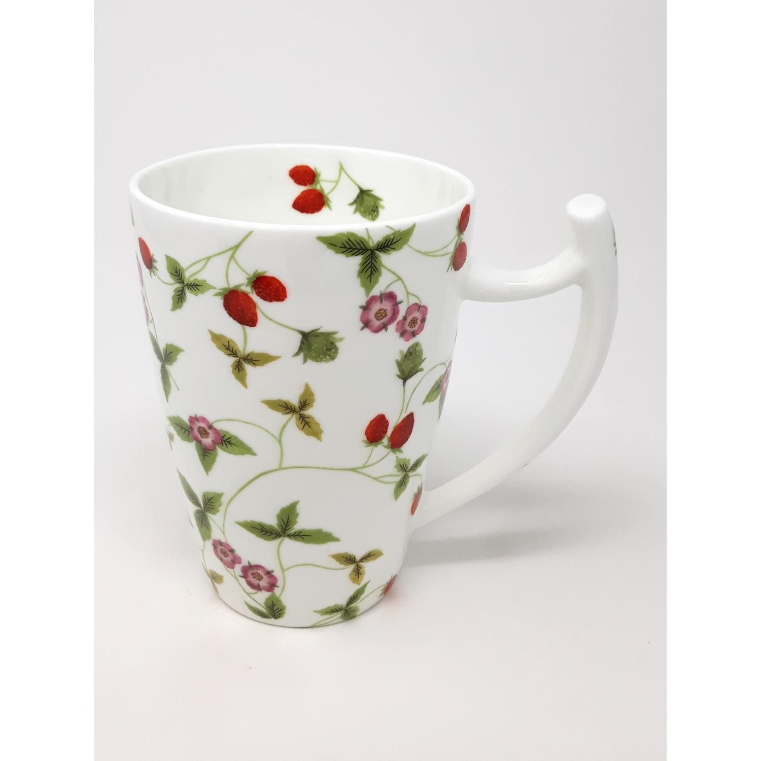TeaLogic Tasse Weiß, Durchmesser 9.5 cm, Porzellan, Farbe: Weiß, Motiv: Erdbeeren