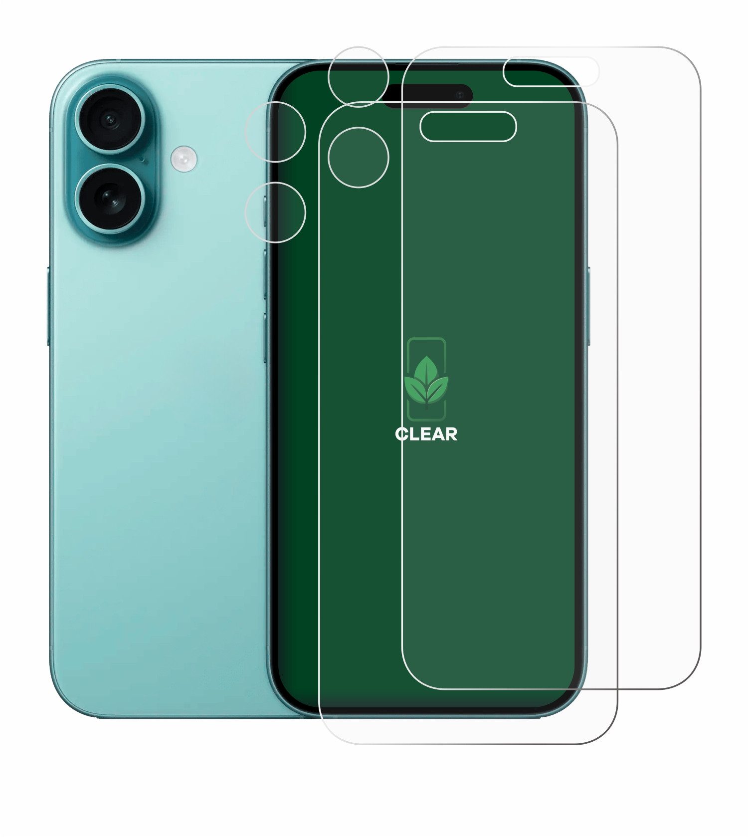 ScreenLeaf Displayschutzfolie Schutzfolie für Apple iPhone 16 (Display+Kamera), 2 Stück, nachhaltiger Displayschutz Schutz Folie Klar Transparent