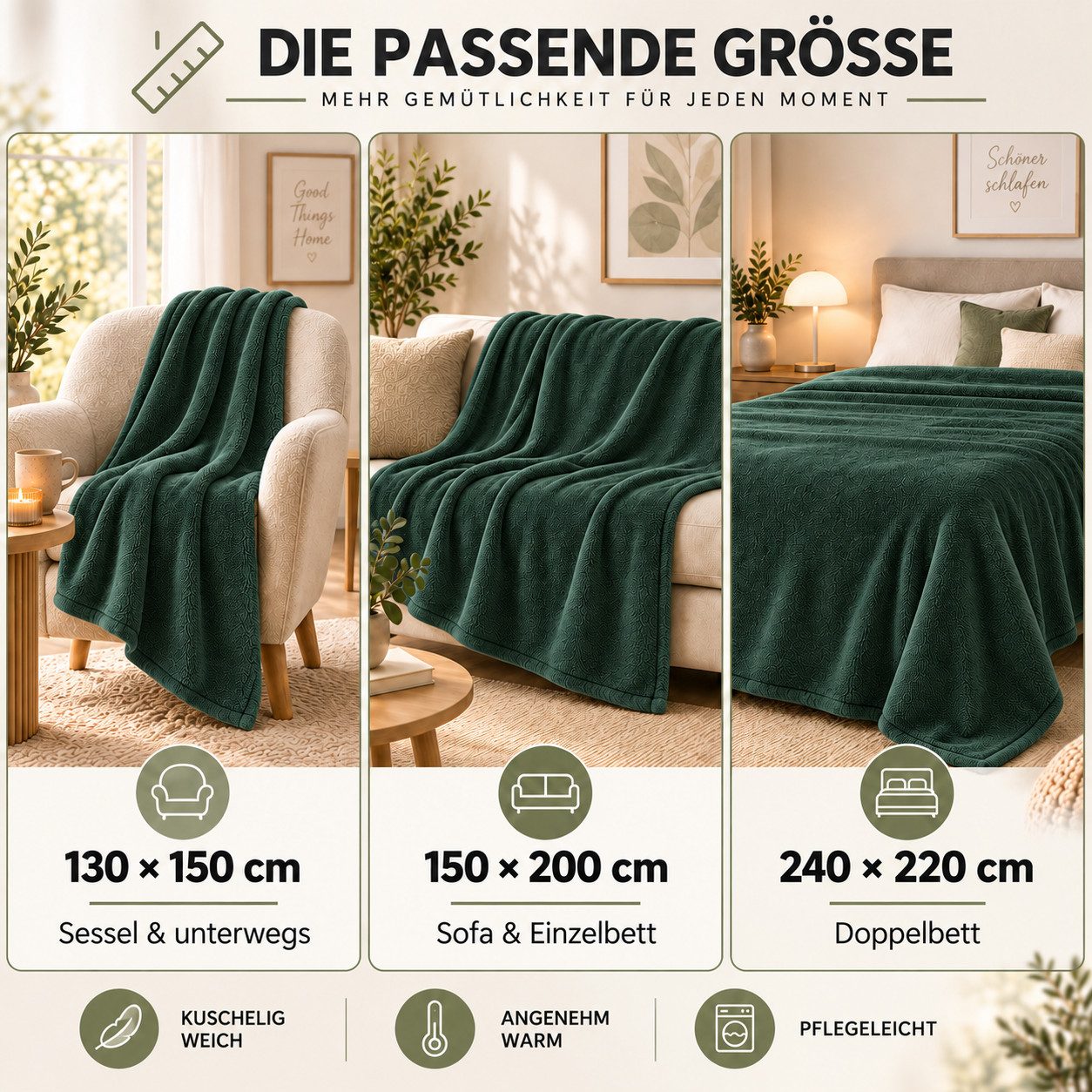 Wohndecke Kuscheldecke 260 g/m², flauschige Wohndecke, Fleecedecke, Oeko-Tex, Komfortec – Bild 2 von 5