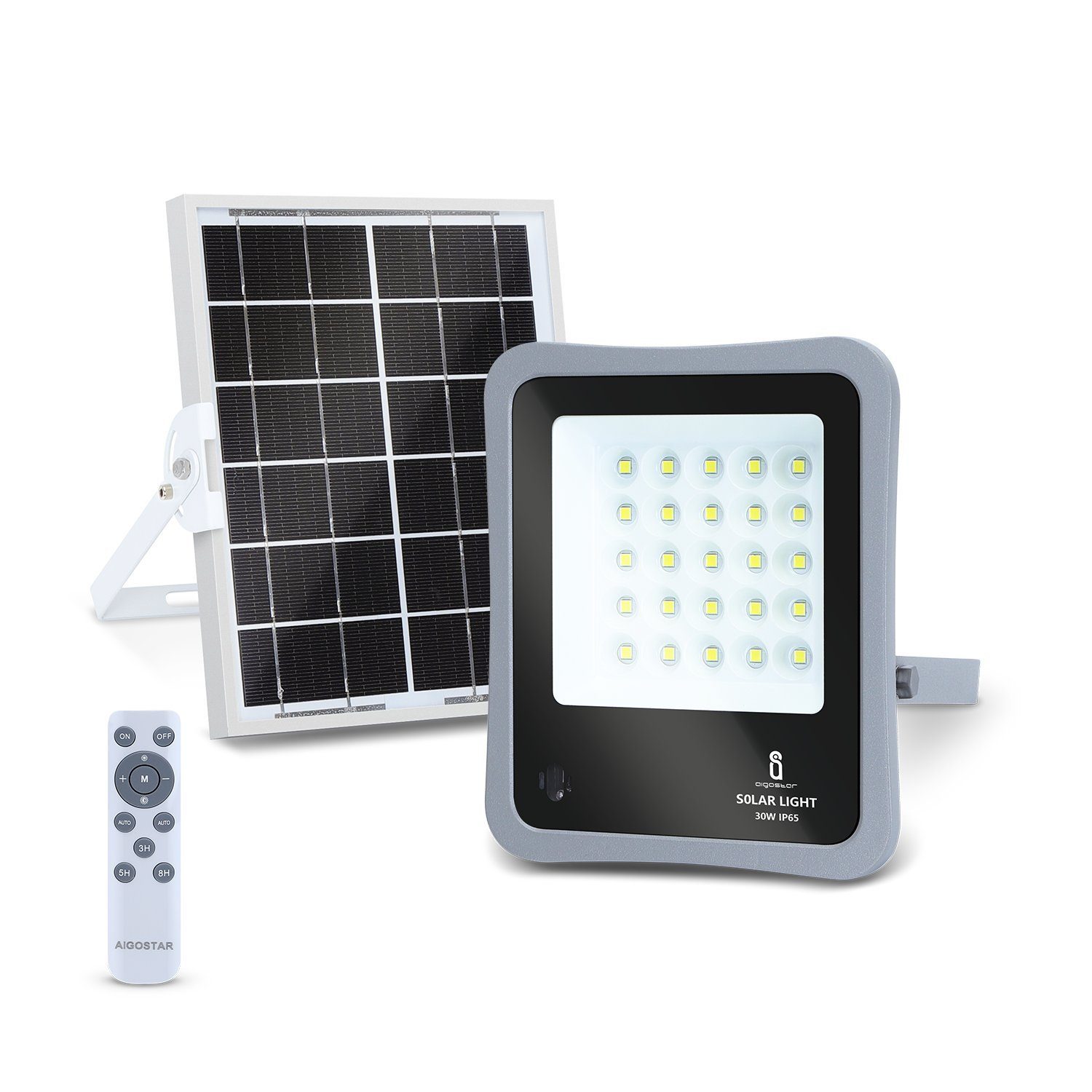 Aigostar LED Flutlichtstrahler LED-Flutlicht mit Solarpanel IP65 Außen Gartenlampe