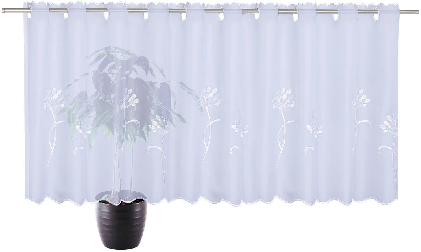 gestickten Gerster, Sarina, mit (1 HxB: Blumendesign 50x150, Scheibengardine St), transparent, Durchzuglöcher