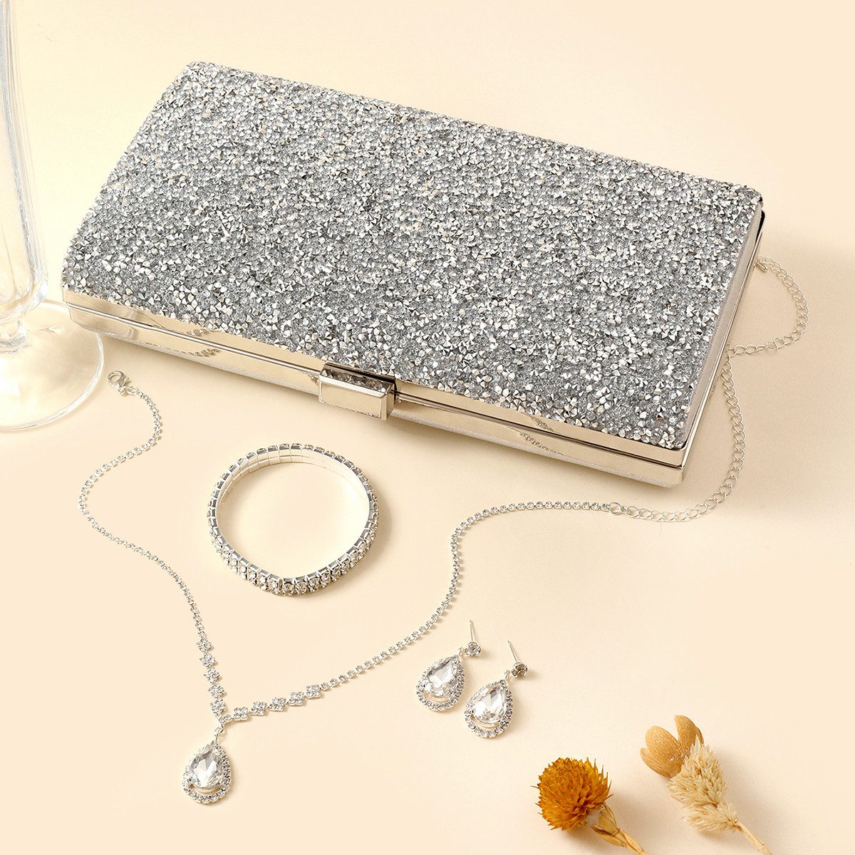 Luckice Schmuckset Damen Glitzer Clutch Strass Abendtasche Brautschmuck Set günstig online kaufen