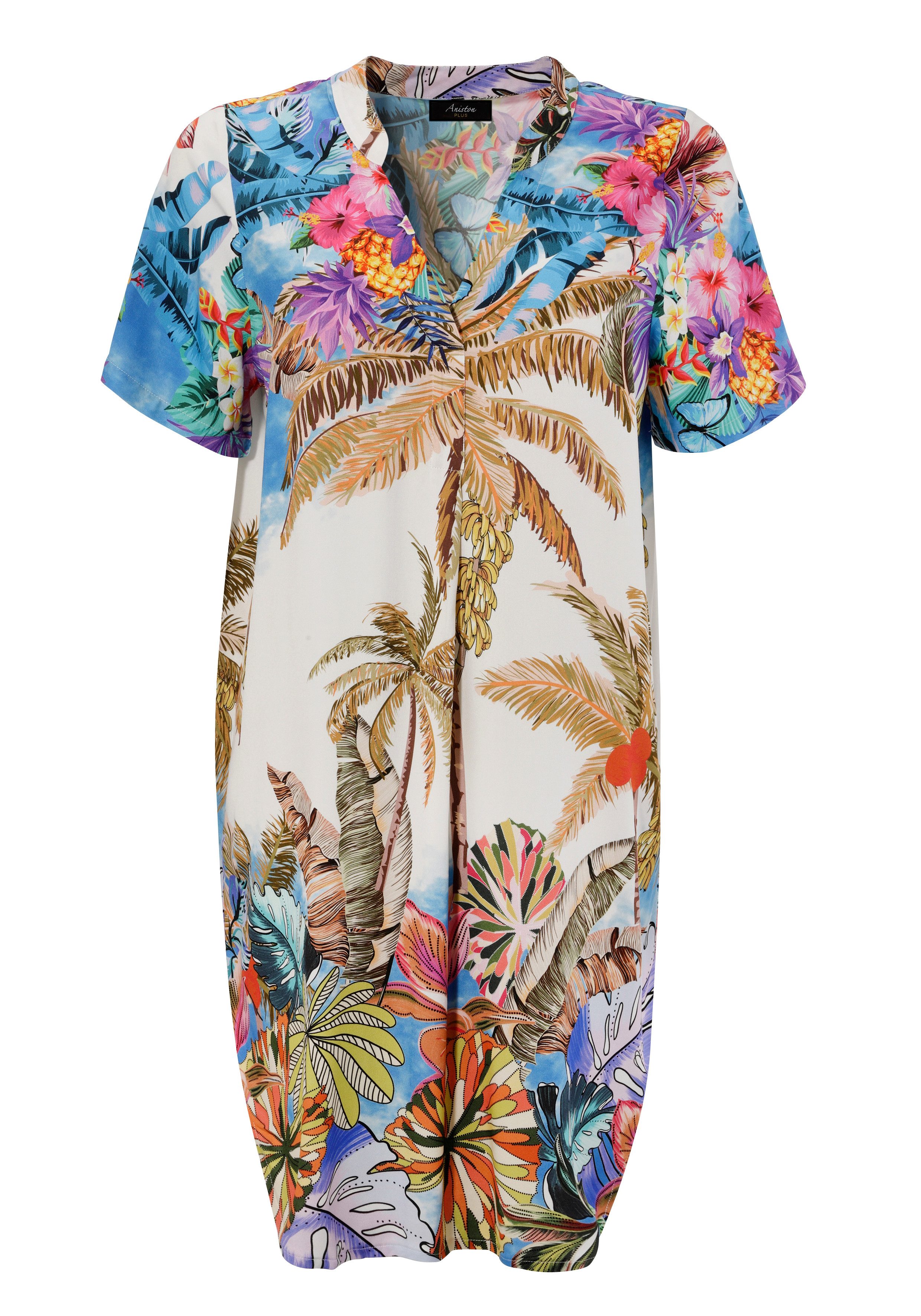 Aniston PLUS Blusenkleid mit farbenfrohem, großflächigem Palmendruck