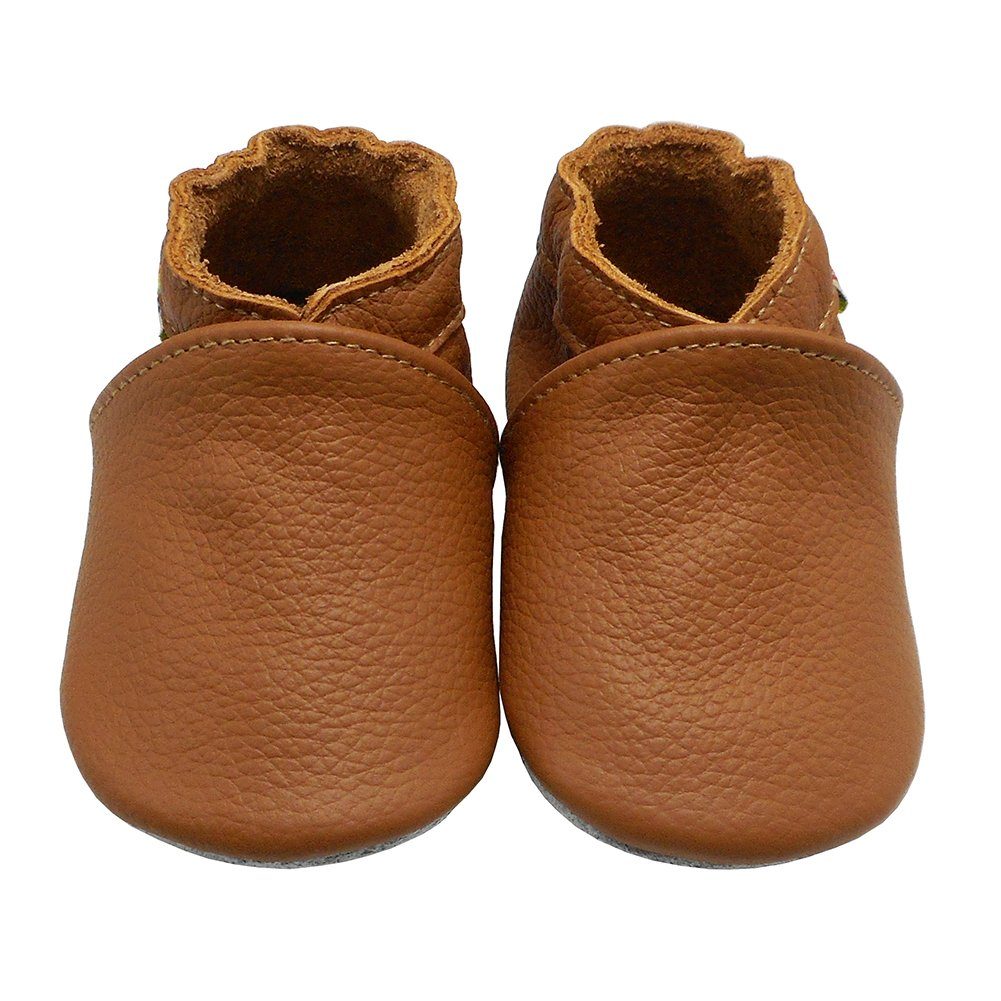 Yalion Lauflernschuhe Hausschuhe Braun Lederpuschen Weiche Leder Krabbelschuh