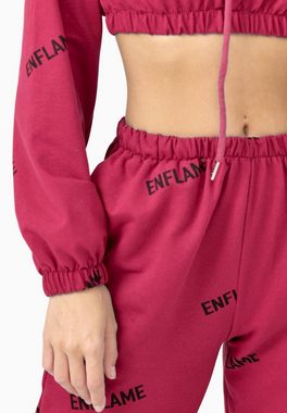 enflame Trainingsanzug Design Print Jogginganzug Crop Hoodie Trainingsanzug Stretch (2-tlg), 3832 in Pink