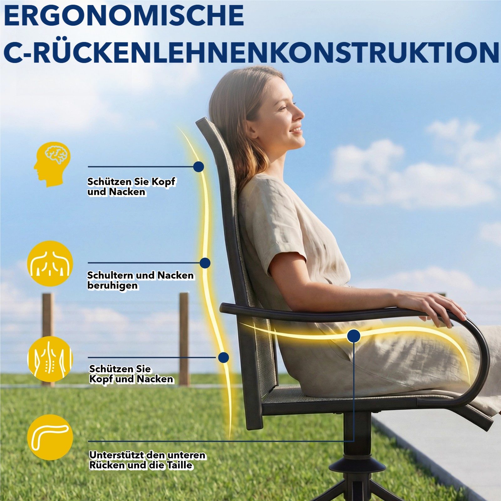 TLGREEN Gartenstuhl 360° drehbar, 2er Set Vollstahl-Teslin-Drehstuhl, (Wetterfeste Rostbeständig,bis 150 kg belastbar, 2 St), Für Terrasse Garten Balkon Bistrot