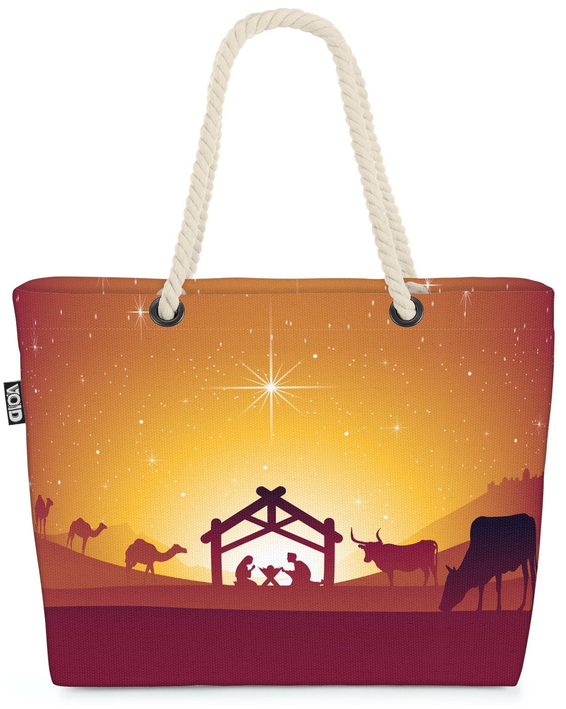 VOID Strandtasche (1-tlg), Krippe Maria Josef Beach Bag Krippe Jesus Heilig Abend Stall Weihnachtskrippe W