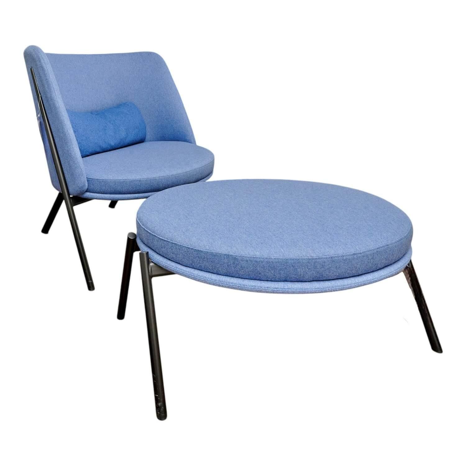 Tecta Loungesessel Loungesessel DS70 Stoff Dama 75 Mittelblau Blau Gestell Schwarz