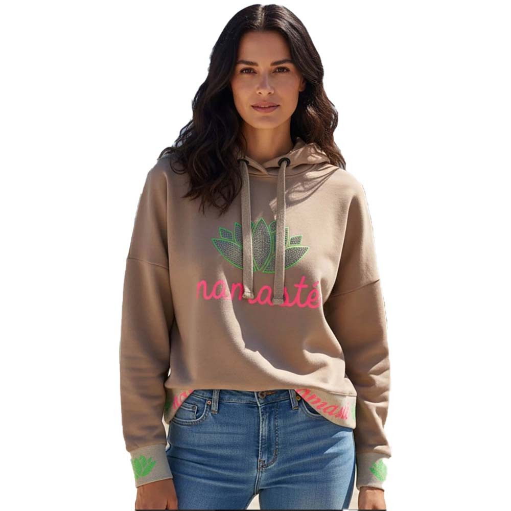 Miss Goodlife Hoodie Hoodie Namaste Strass MG13611 mit Print und Kapuze - sand
